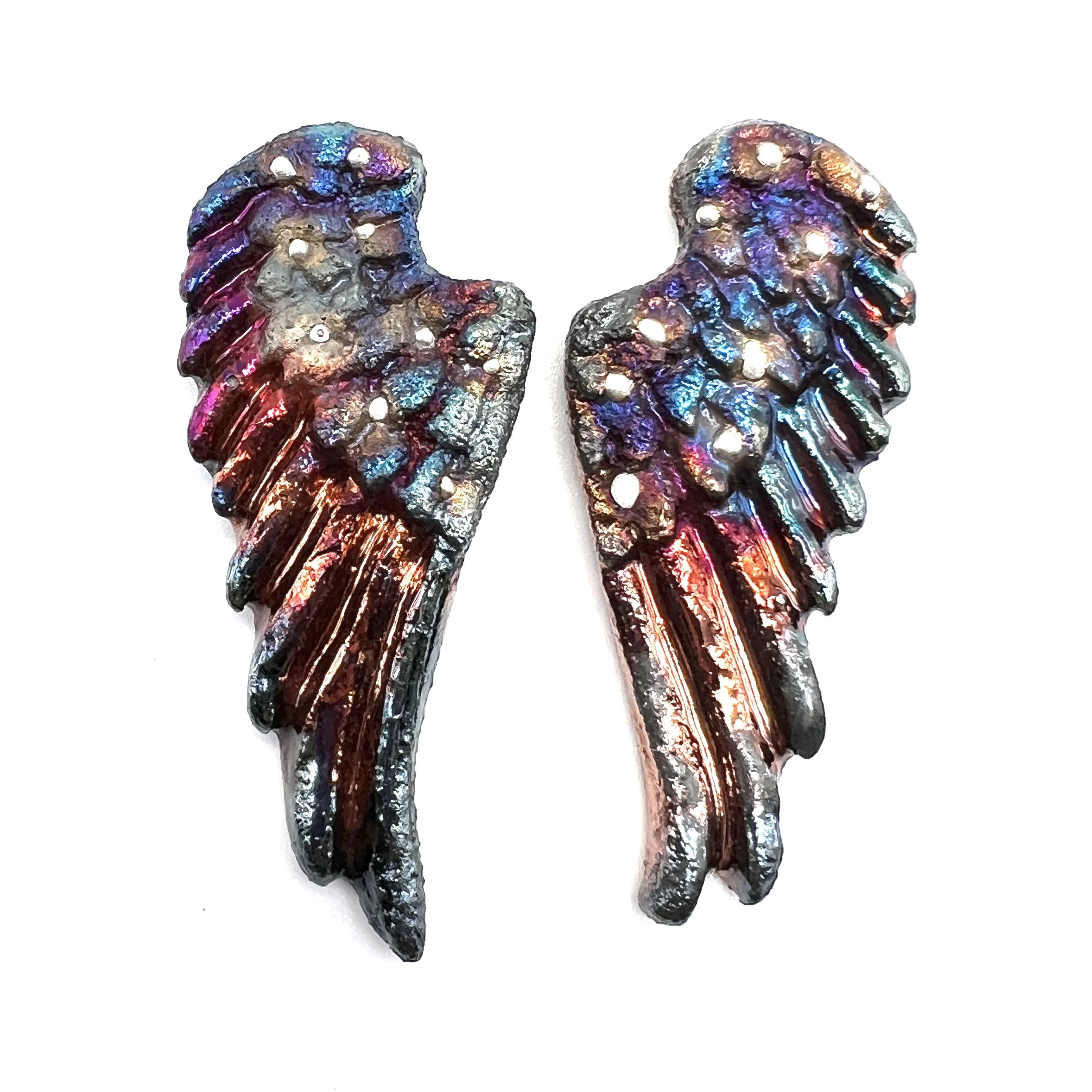 Angel Wings Set of 2 Raku Cabochons Jewelry Supply Handmade by MAKUstudio MAKU raku