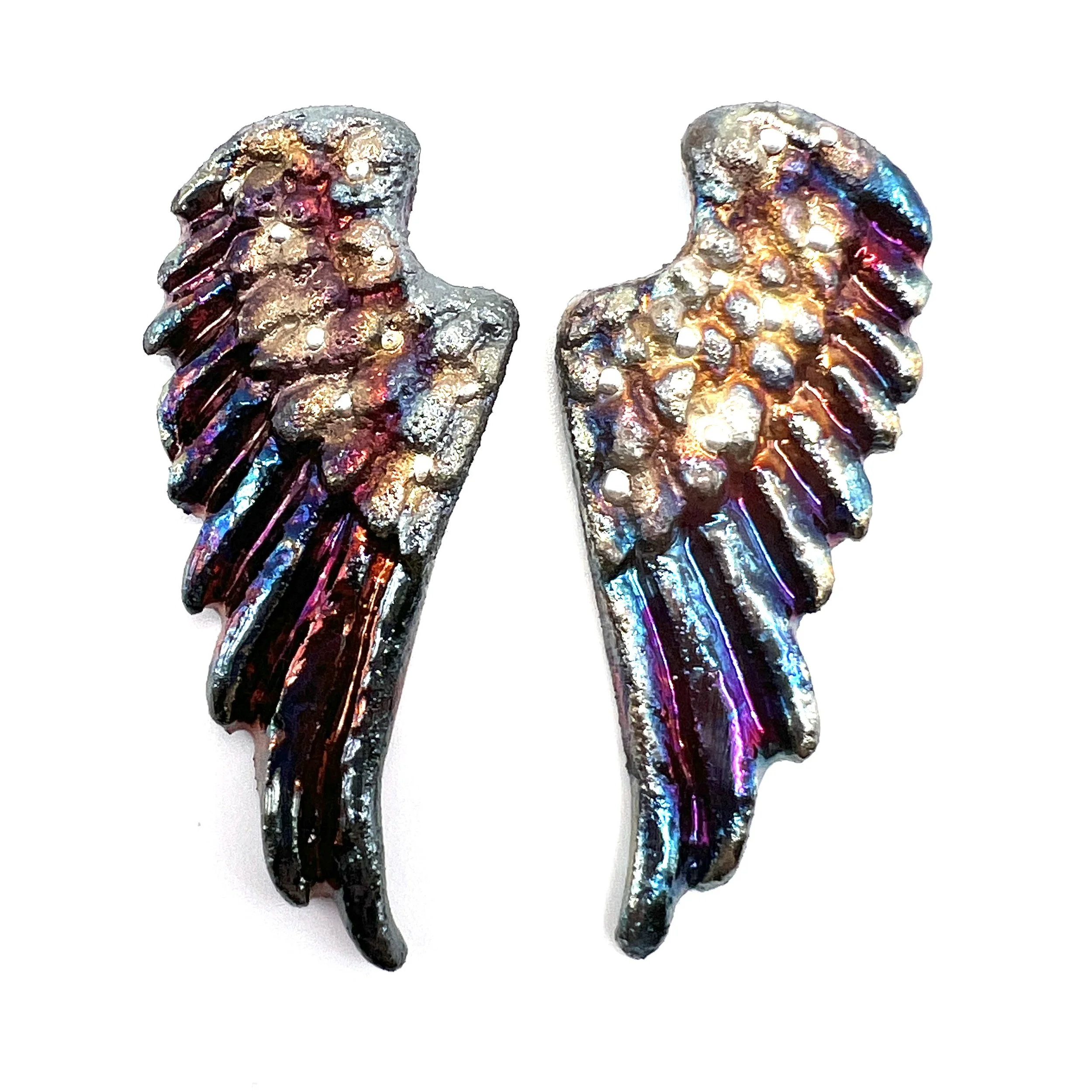 Angel Wings Set of 2 Raku Cabochons Jewelry Supply Handmade by MAKUstudio MAKU raku