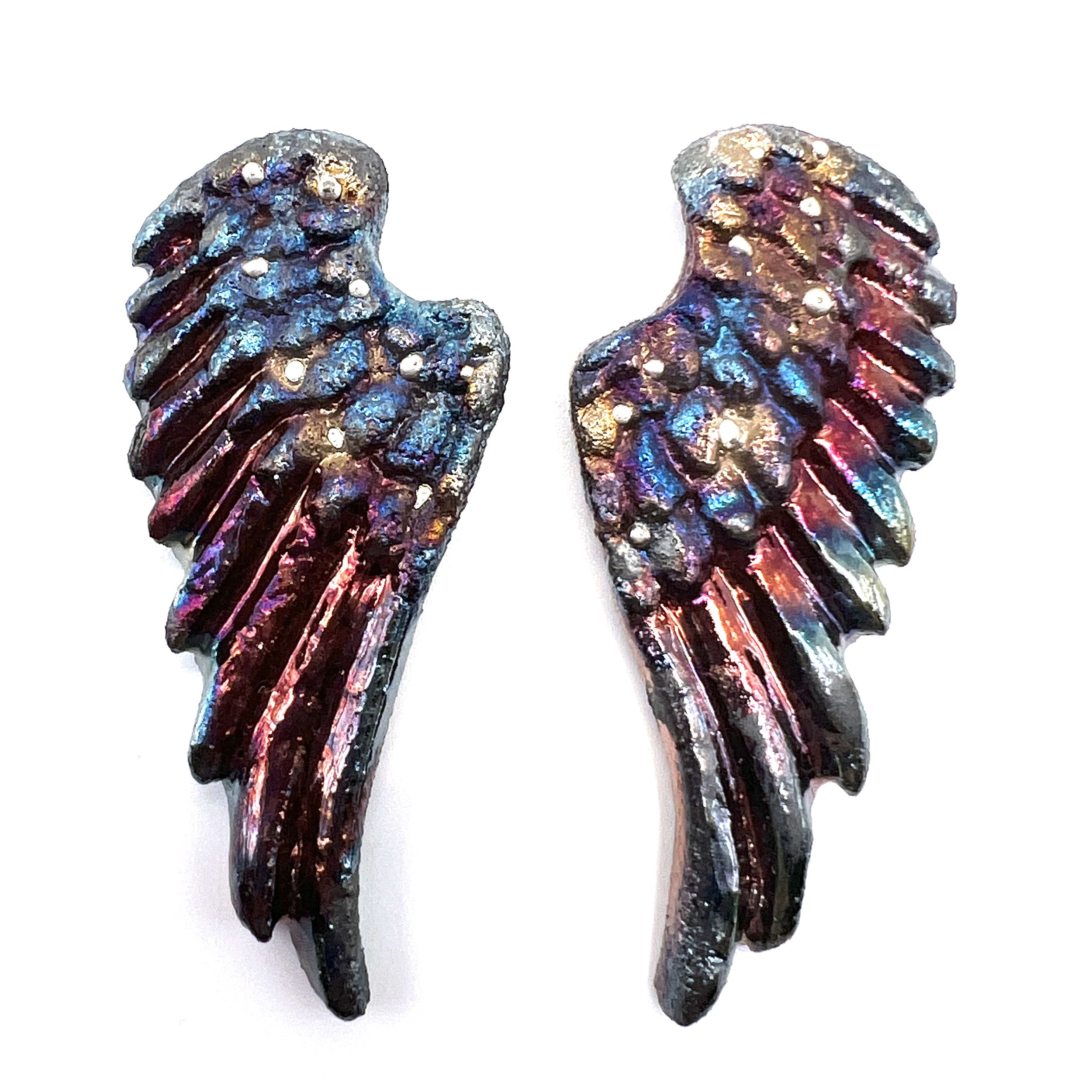 Angel Wings Set of 2 Raku Cabochons Jewelry Supply Handmade by MAKUstudio MAKU raku