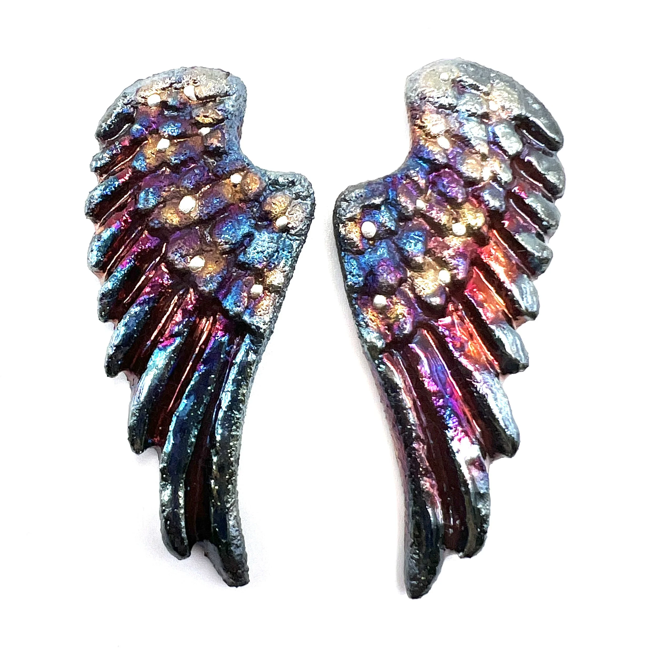 Angel Wings Set of 2 Raku Cabochons Jewelry Supply Handmade by MAKUstudio MAKU raku