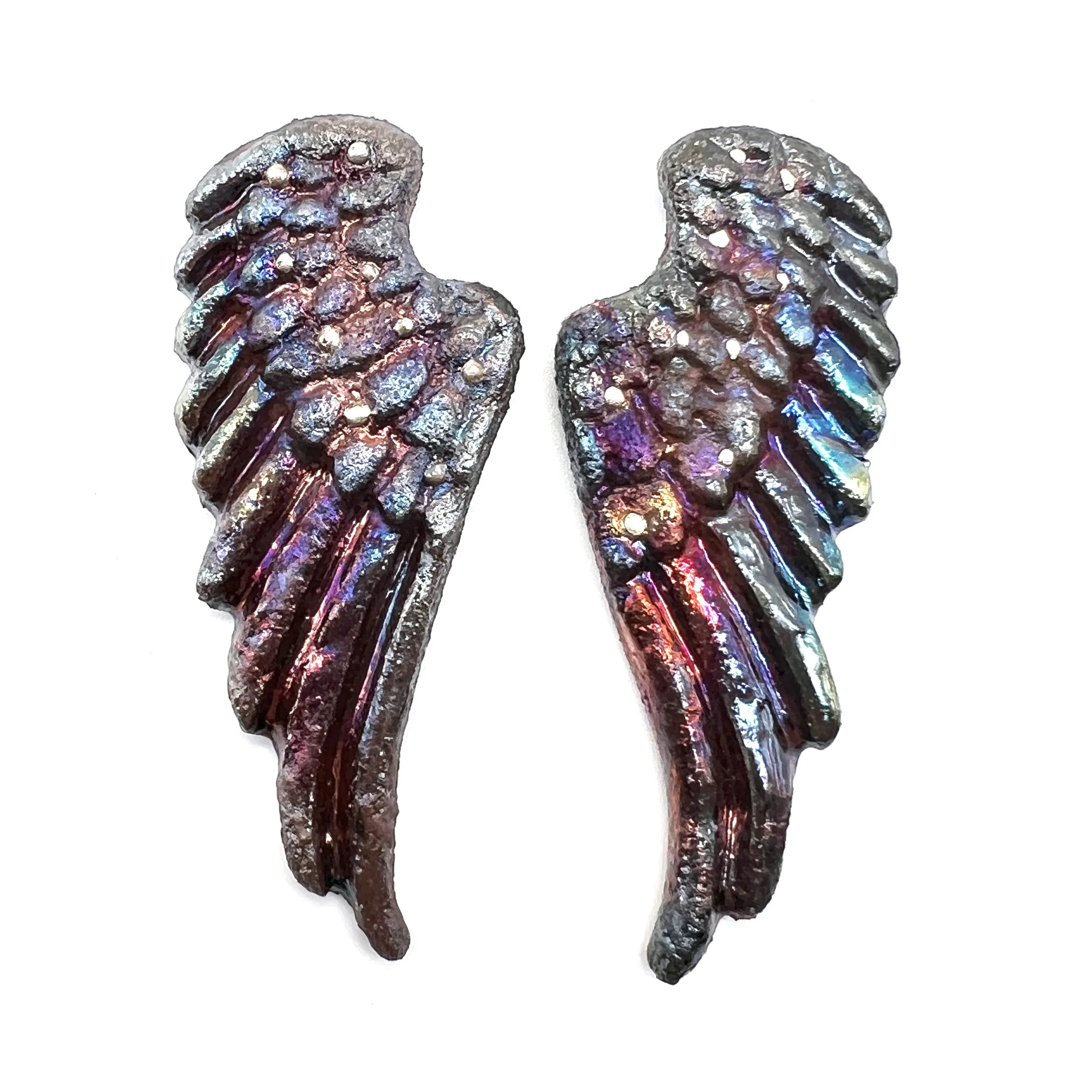 Angel Wings Set of 2 Raku Cabochons Jewelry Supply Handmade by MAKUstudio MAKU raku