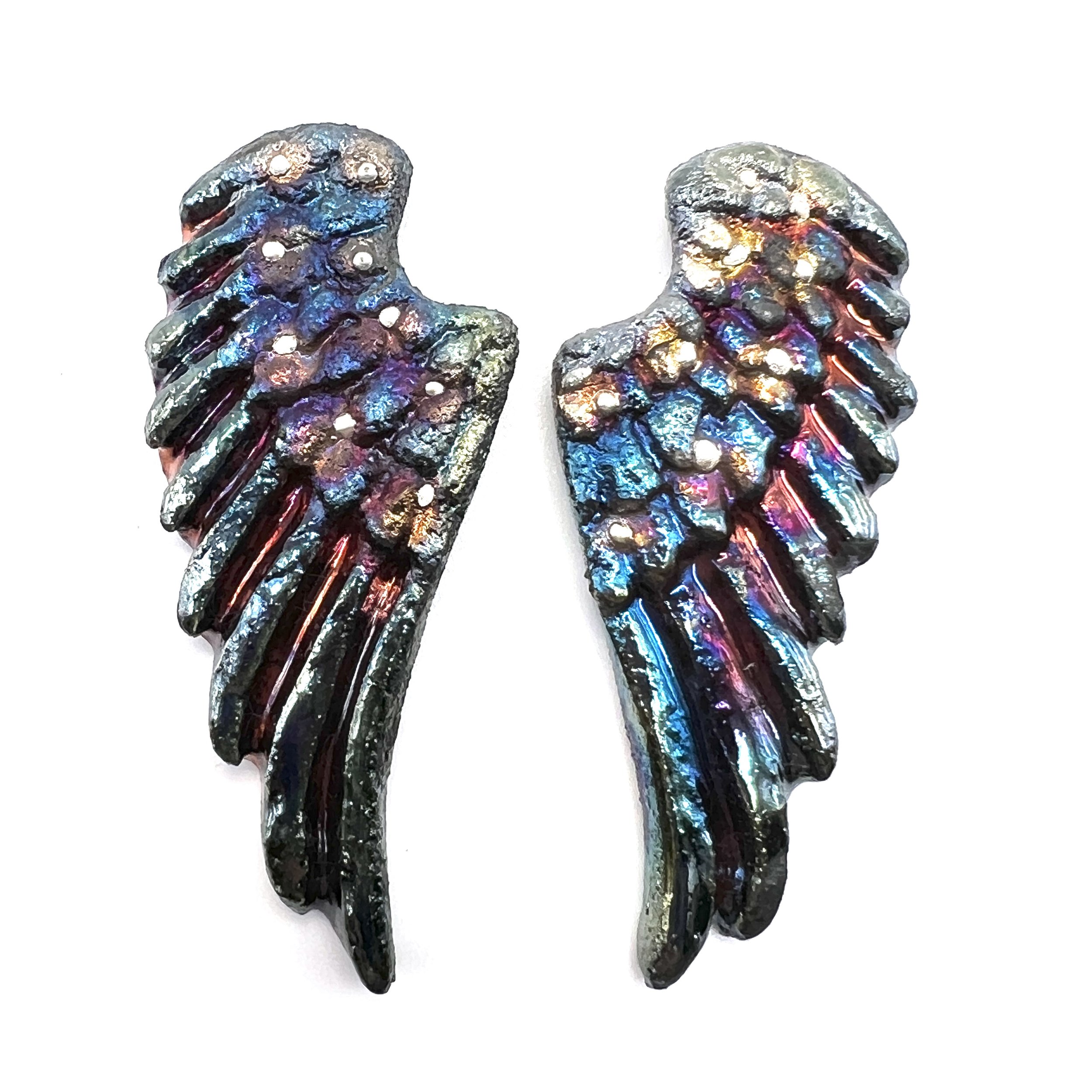 Angel Wings Set of 2 Raku Cabochons Jewelry Supply Handmade by MAKUstudio MAKU raku