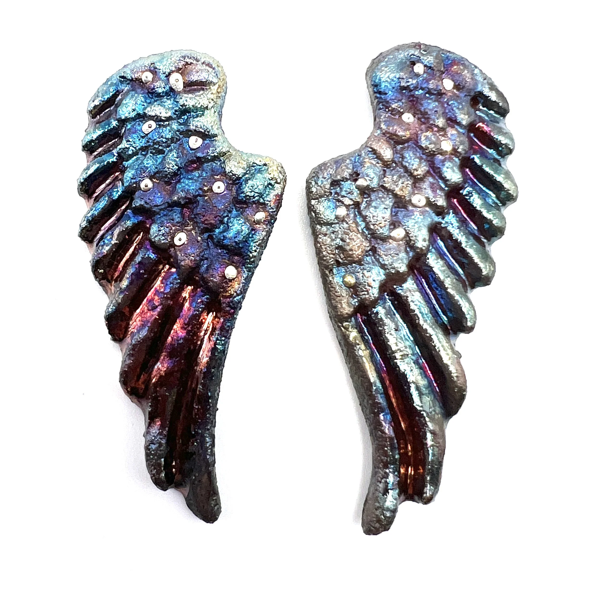 Angel Wings Set of 2 Raku Cabochons Jewelry Supply Handmade by MAKUstudio MAKU raku