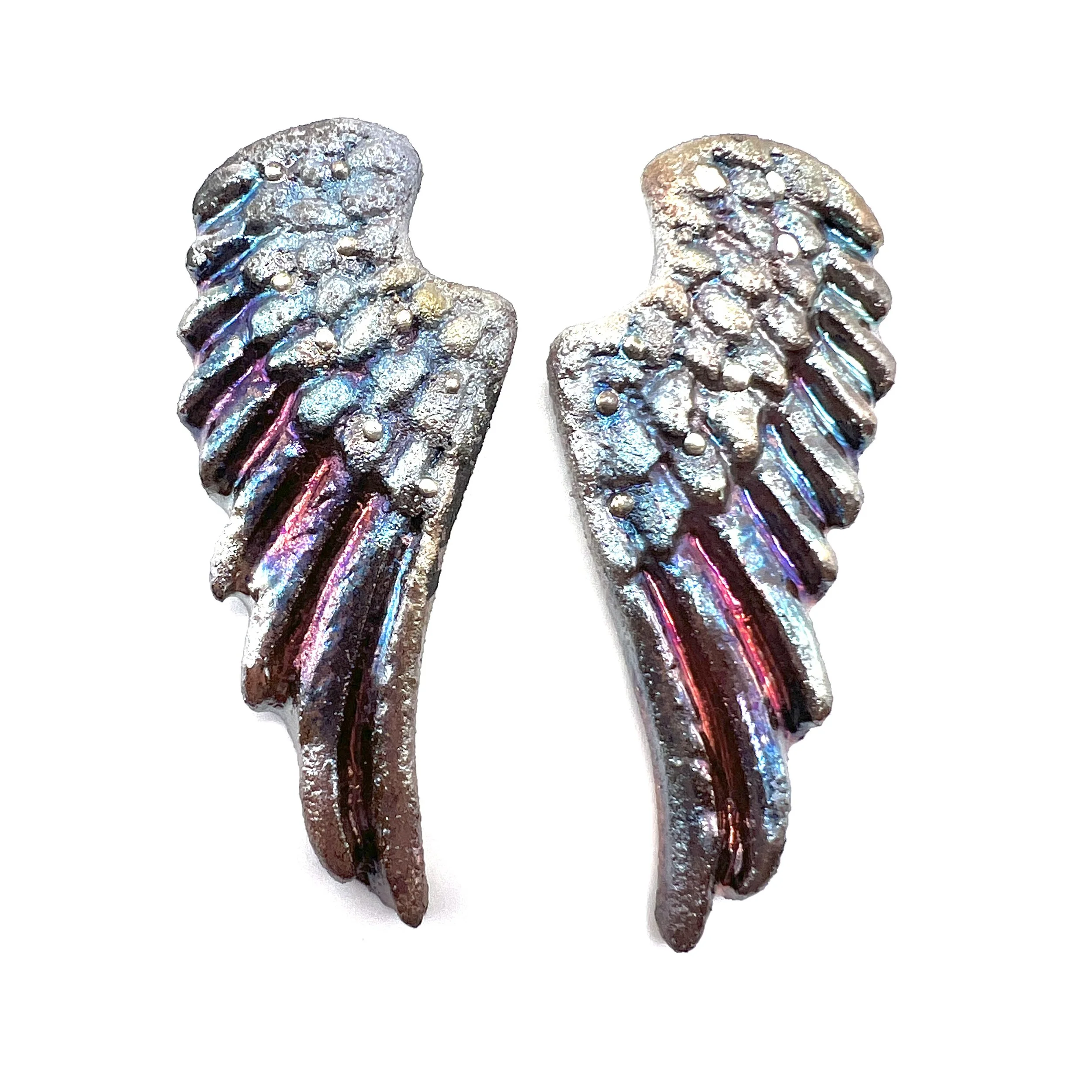 Angel Wings Set of 2 Raku Cabochons Jewelry Supply Handmade by MAKUstudio MAKU raku