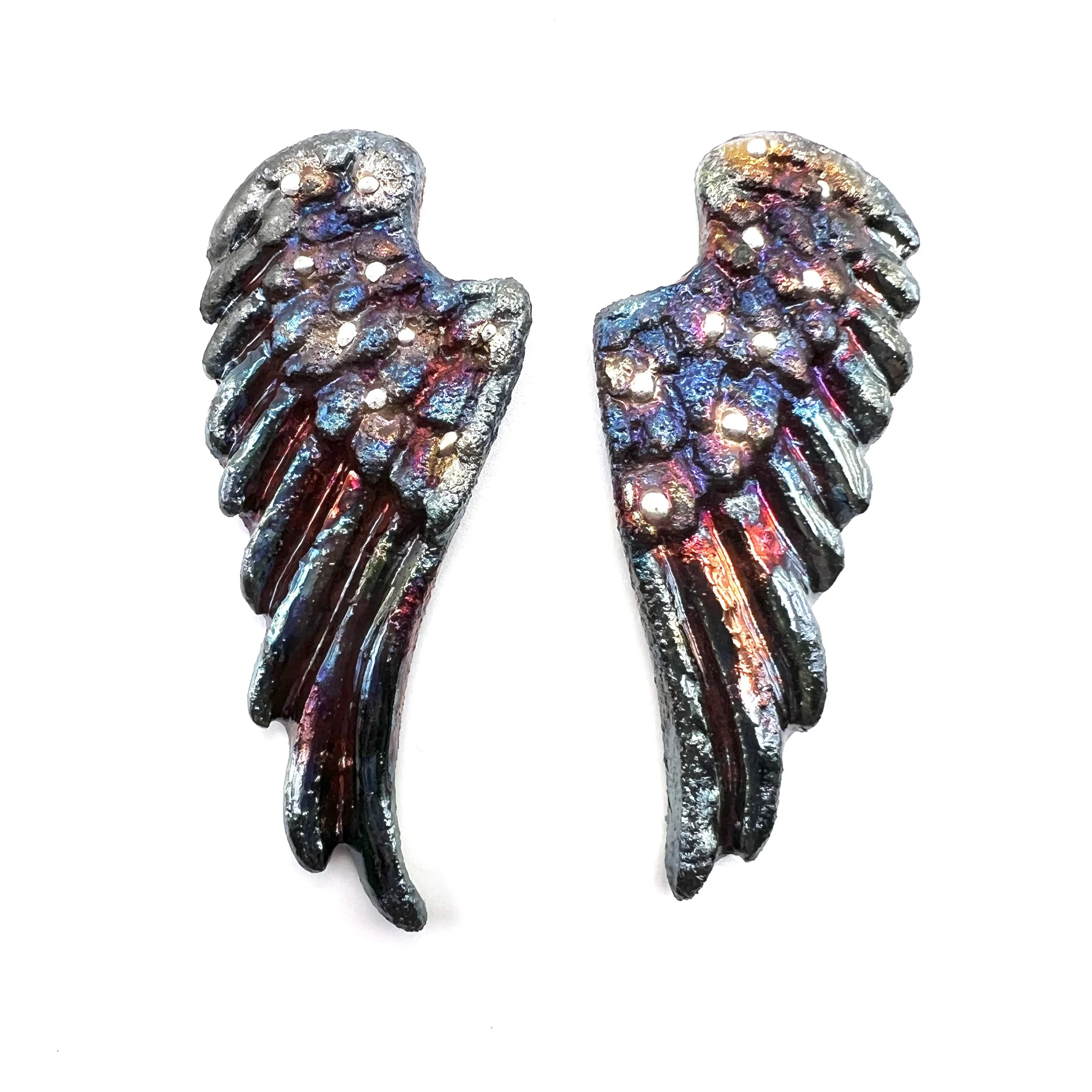 Angel Wings Set of 2 Raku Cabochons Jewelry Supply Handmade by MAKUstudio MAKU raku
