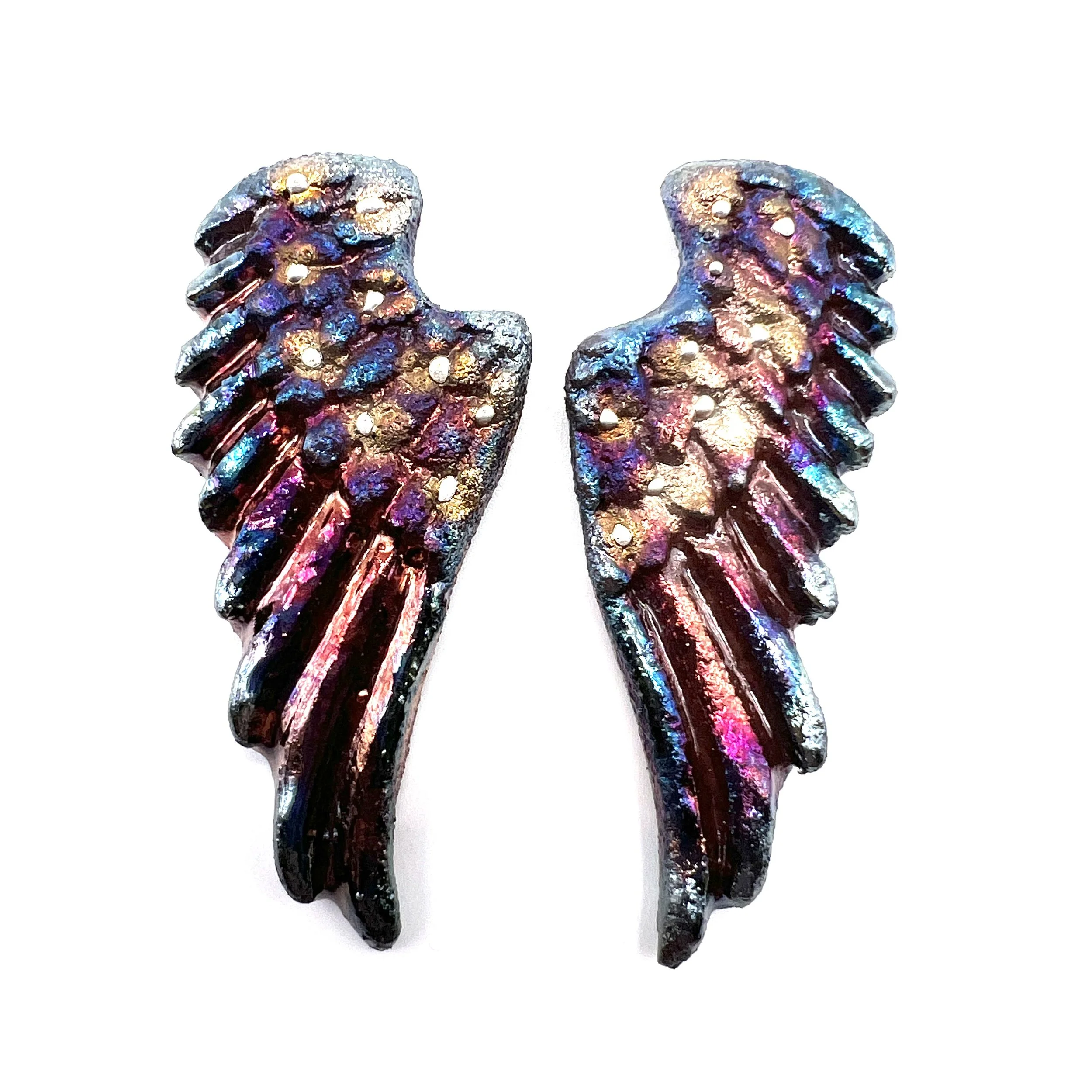 Angel Wings Set of 2 Raku Cabochons Jewelry Supply Handmade by MAKUstudio MAKU raku