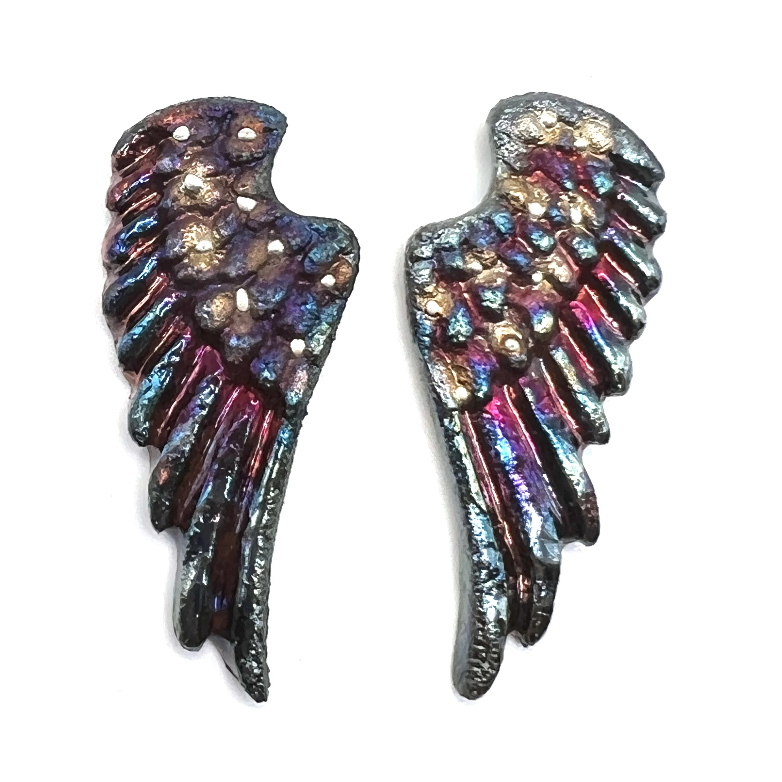 Angel Wings Set of 2 Raku Cabochons Jewelry Supply Handmade by MAKUstudio MAKU raku