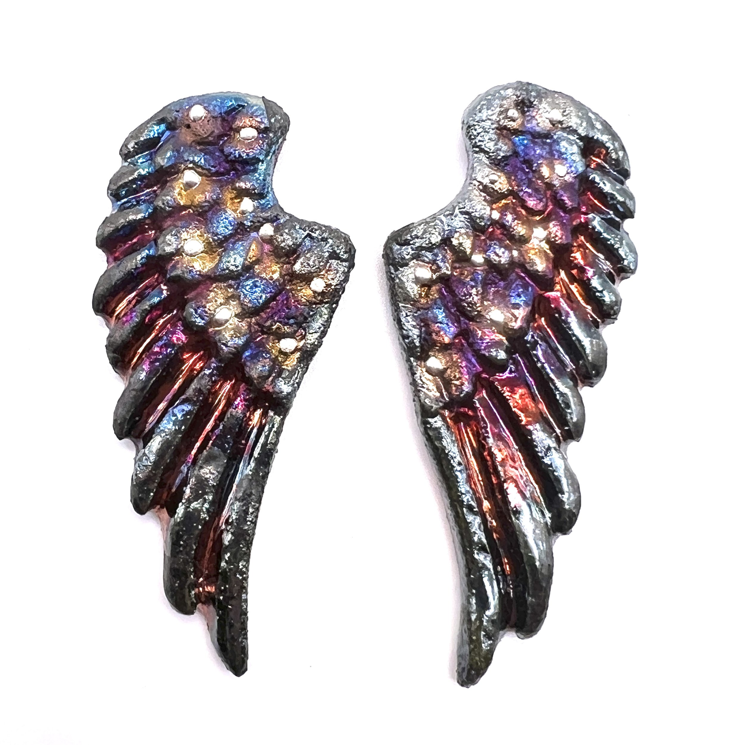 Angel Wings Set of 2 Raku Cabochons Jewelry Supply Handmade by MAKUstudio MAKU raku