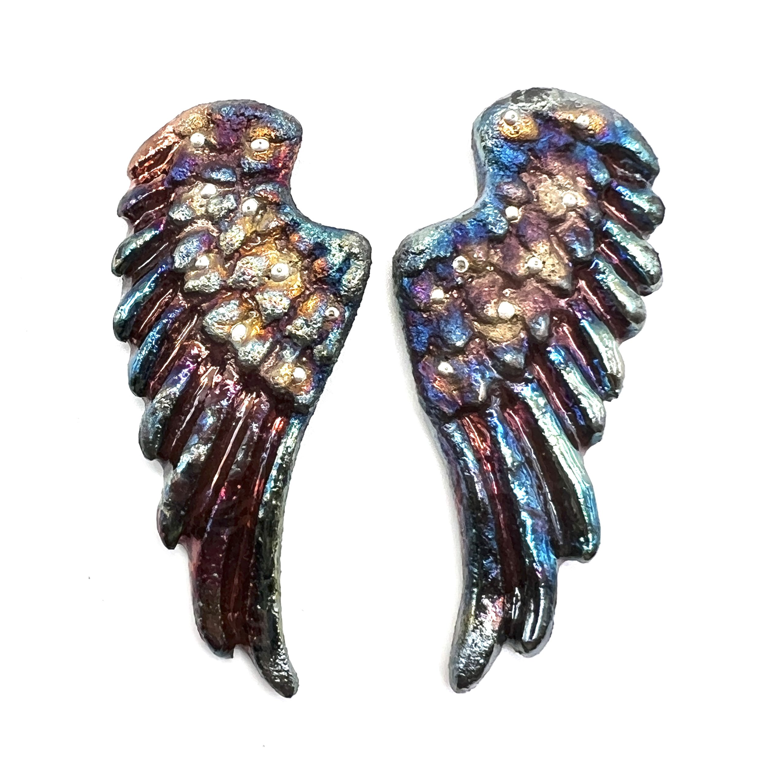 Angel Wings Set of 2 Raku Cabochons Jewelry Supply Handmade by MAKUstudio MAKU raku
