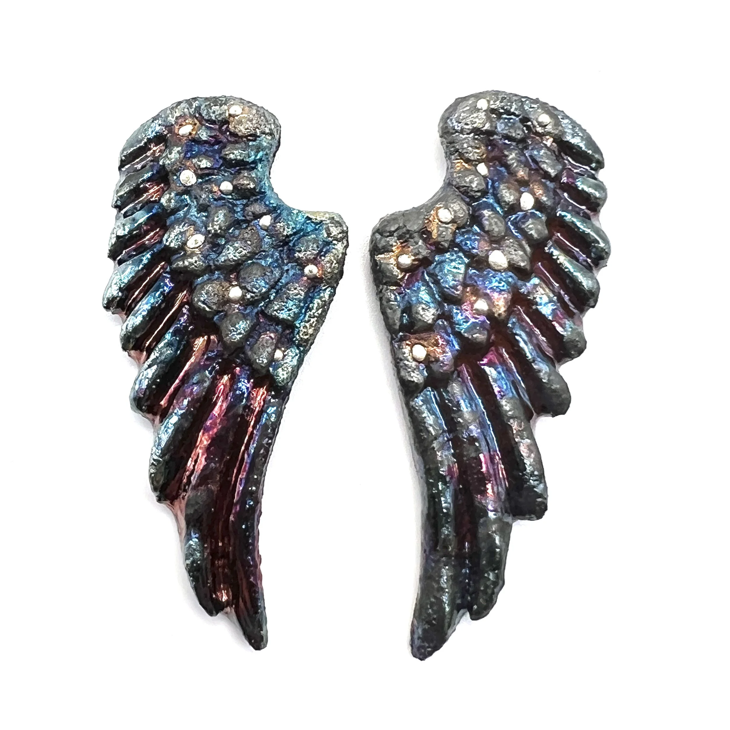 Angel Wings Set of 2 Raku Cabochons Jewelry Supply Handmade by MAKUstudio MAKU raku