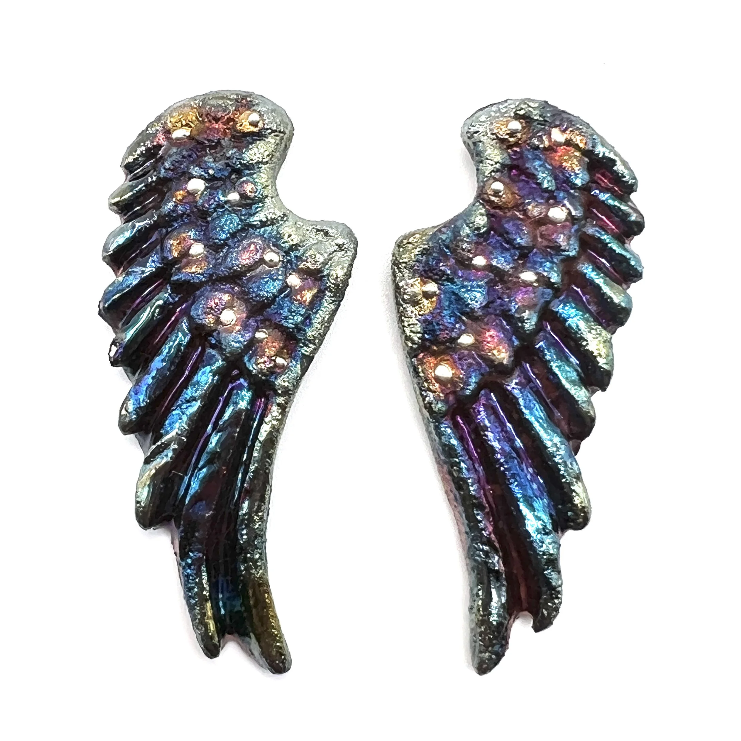 Angel Wings Set of 2 Raku Cabochons Jewelry Supply Handmade by MAKUstudio MAKU raku