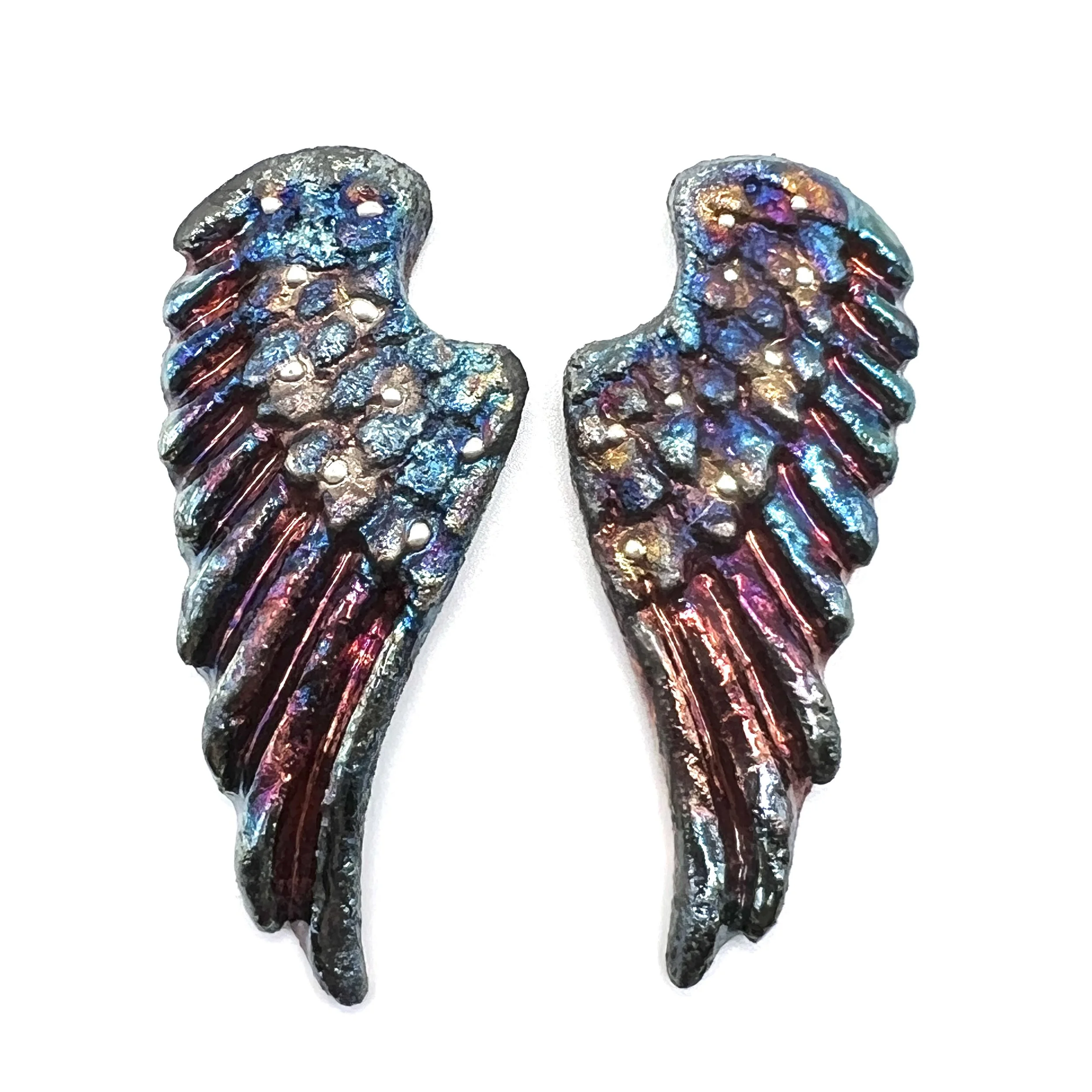 Angel Wings Set of 2 Raku Cabochons Jewelry Supply Handmade by MAKUstudio MAKU raku