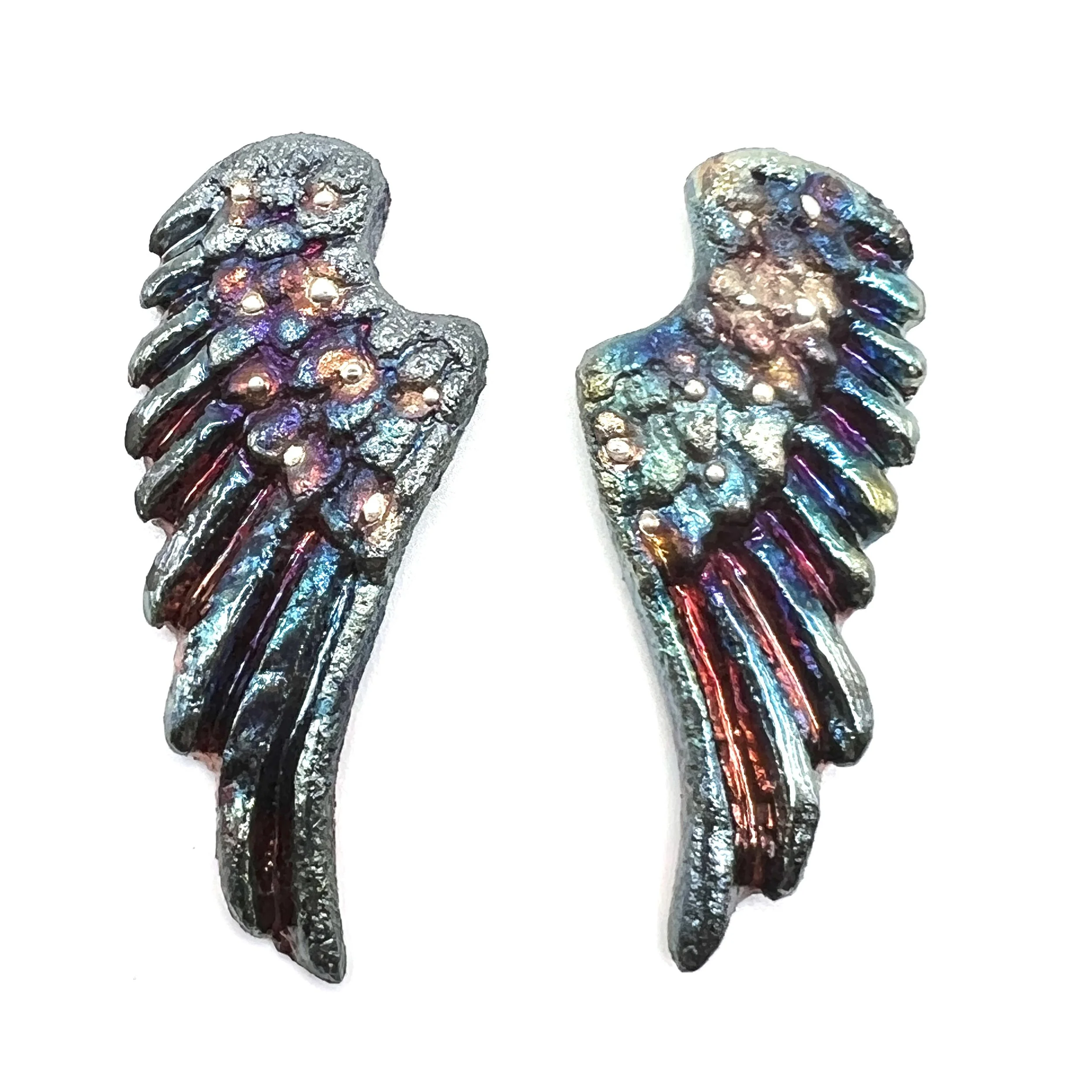 Angel Wings Set of 2 Raku Cabochons Jewelry Supply Handmade by MAKUstudio MAKU raku