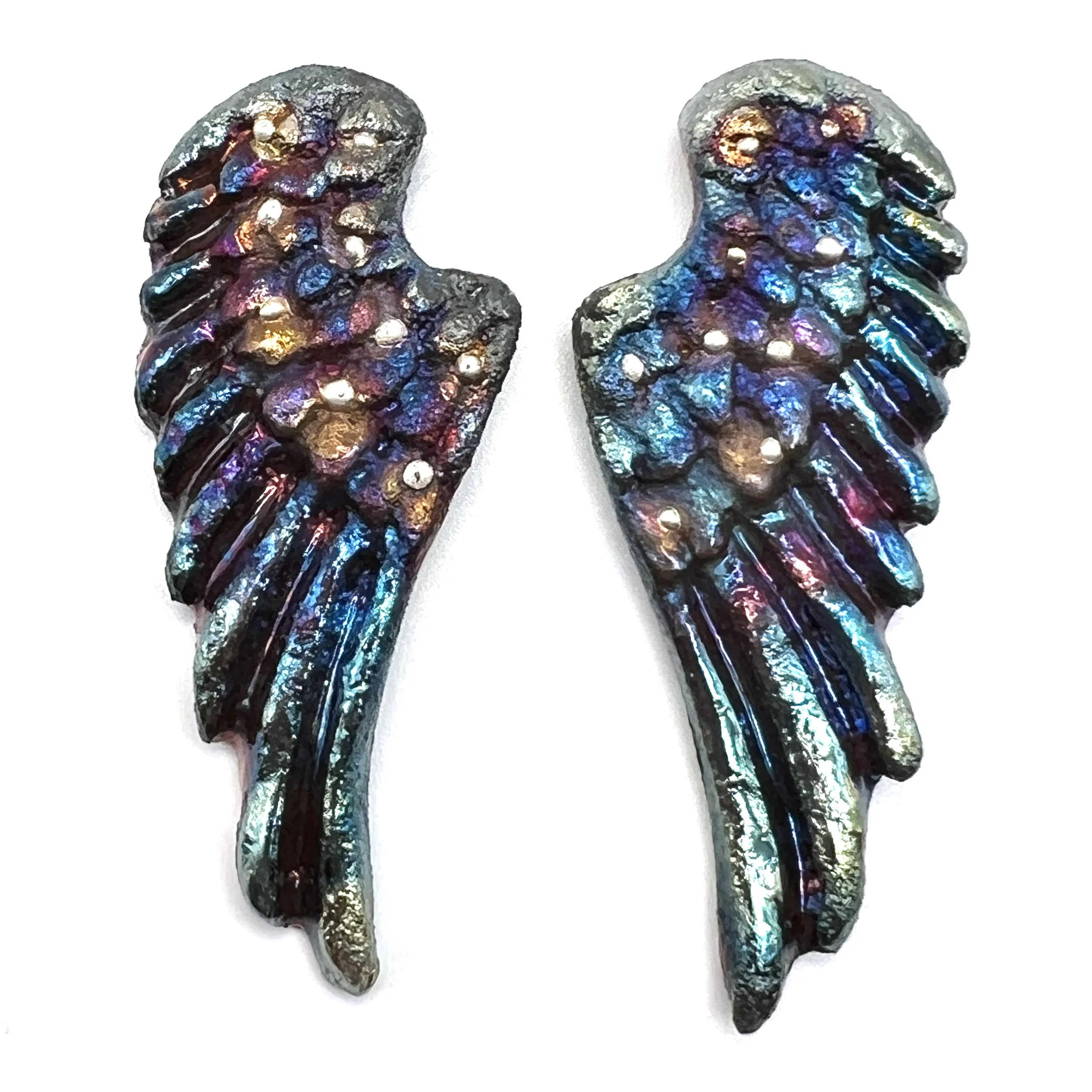 Angel Wings Set of 2 Raku Cabochons Jewelry Supply Handmade by MAKUstudio MAKU raku