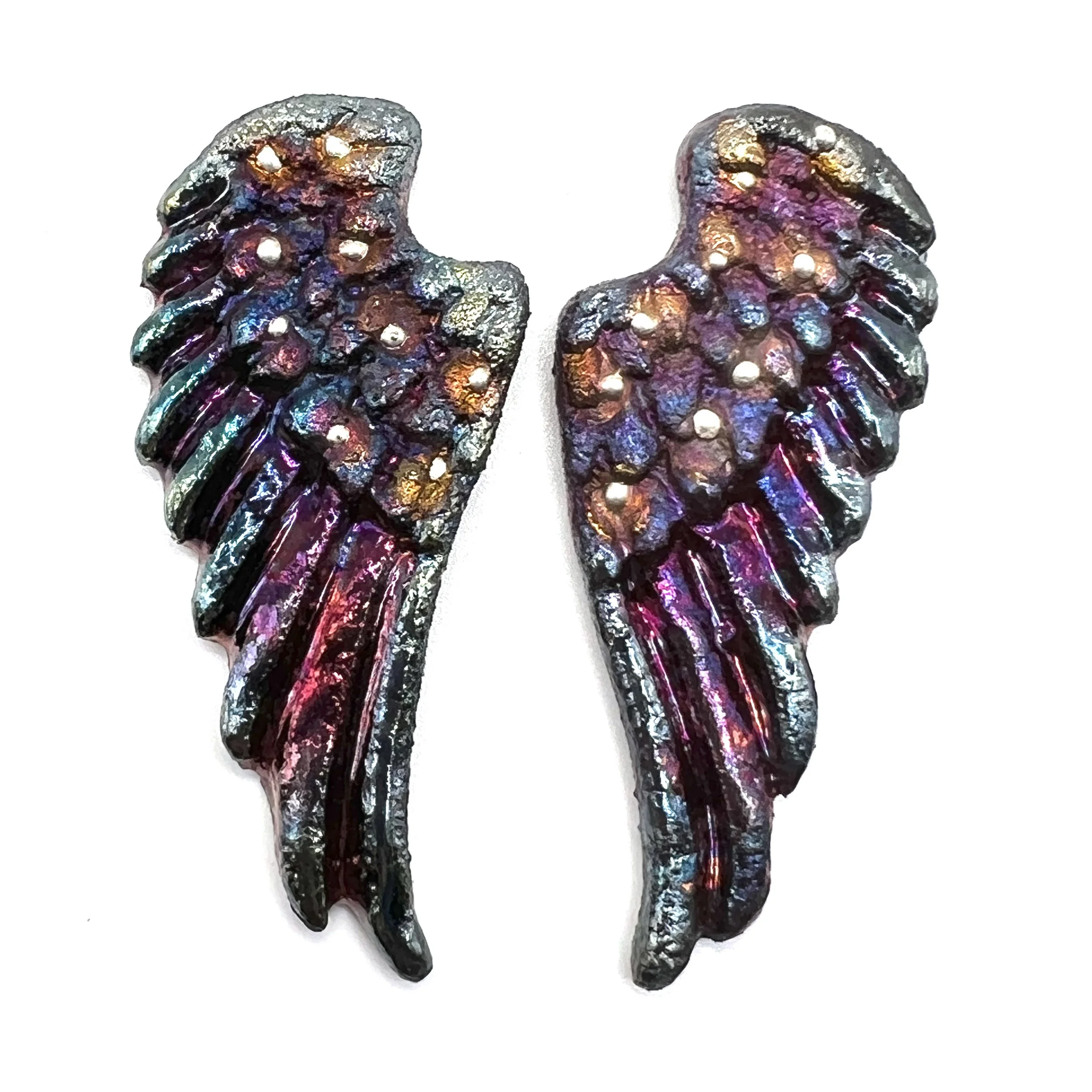 Angel Wings Set of 2 Raku Cabochons Jewelry Supply Handmade by MAKUstudio MAKU raku