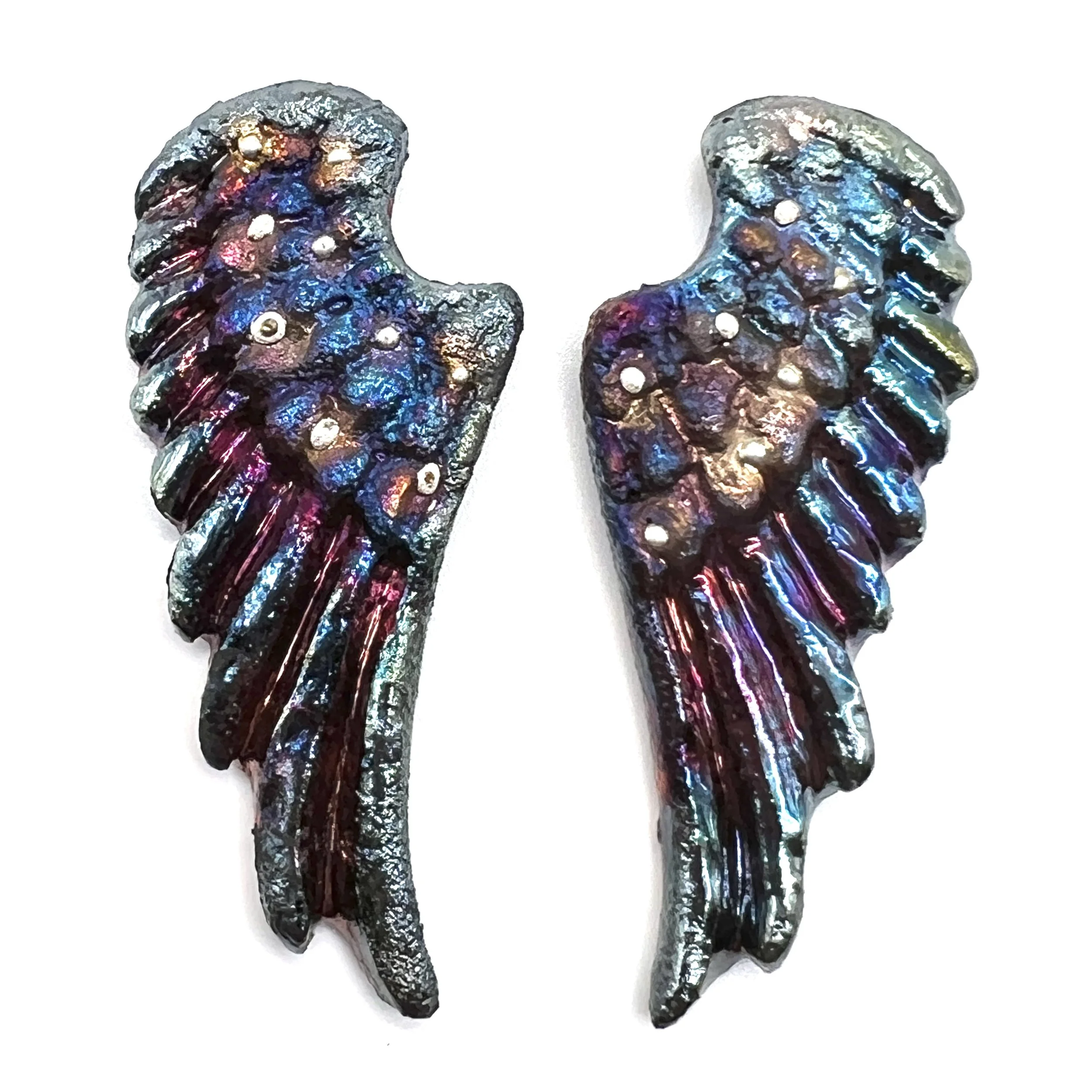 Angel Wings Set of 2 Raku Cabochons Jewelry Supply Handmade by MAKUstudio MAKU raku