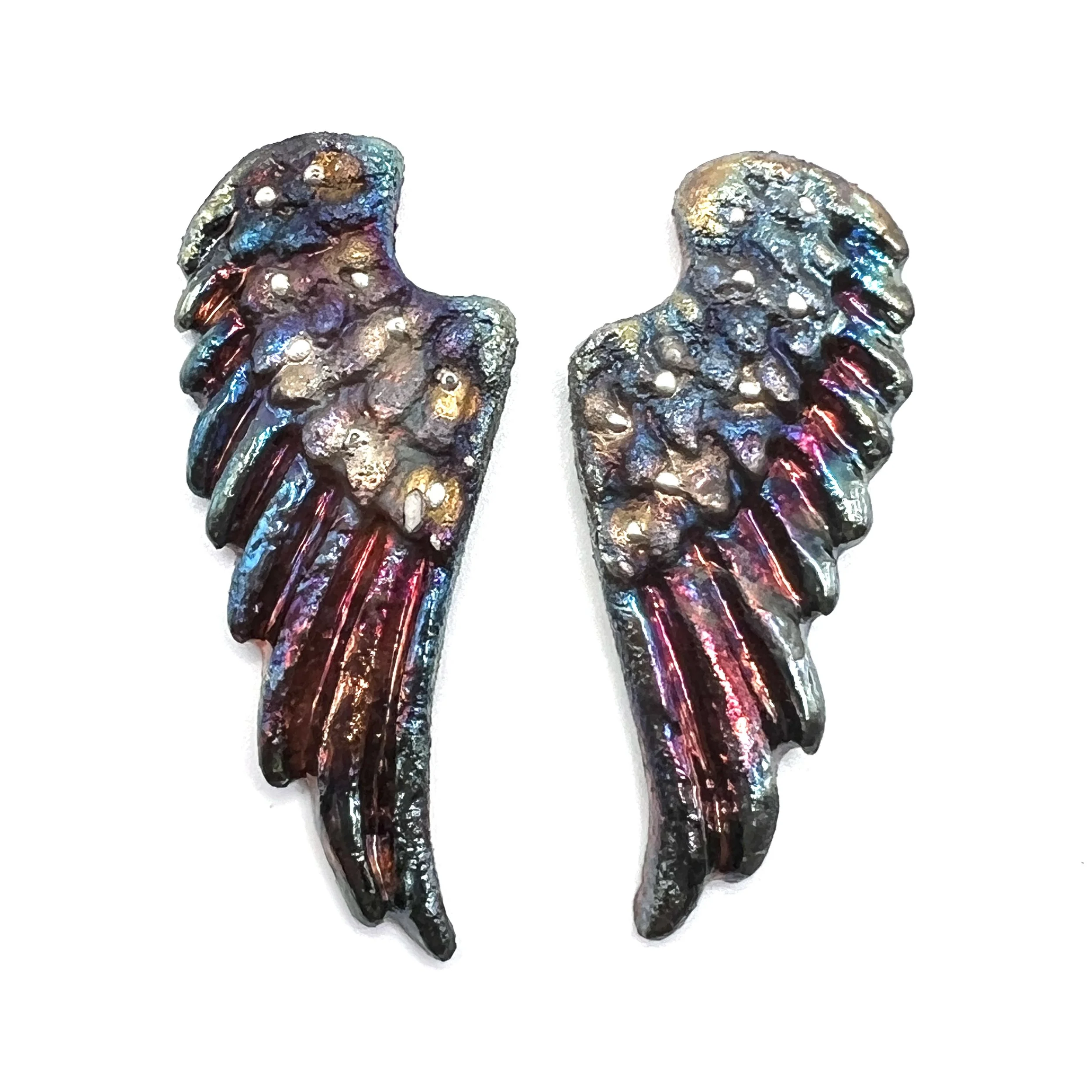 Angel Wings Set of 2 Raku Cabochons Jewelry Supply Handmade by MAKUstudio MAKU raku