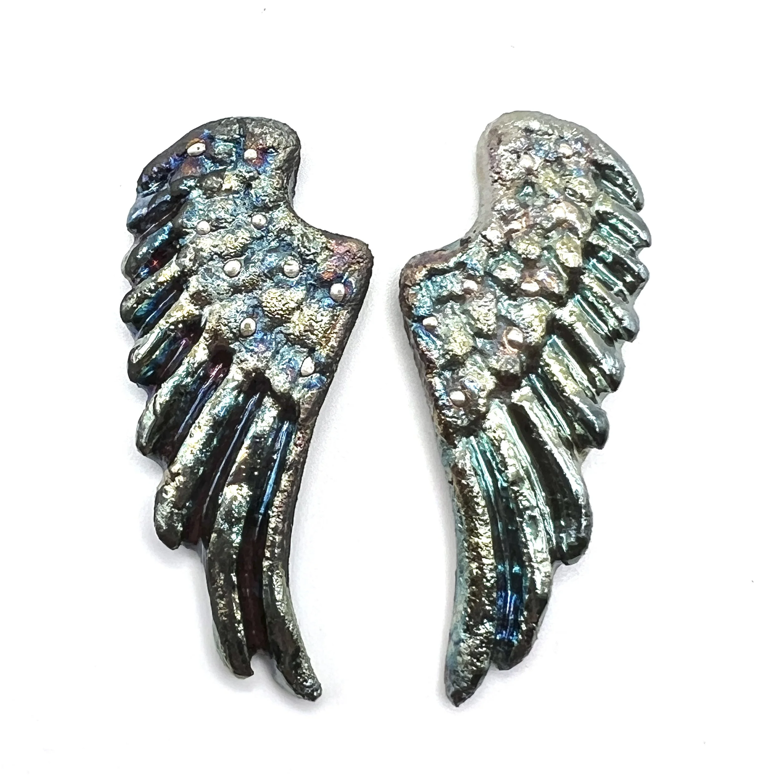 Angel Wings Set of 2 Raku Cabochons Jewelry Supply Handmade by MAKUstudio MAKU raku