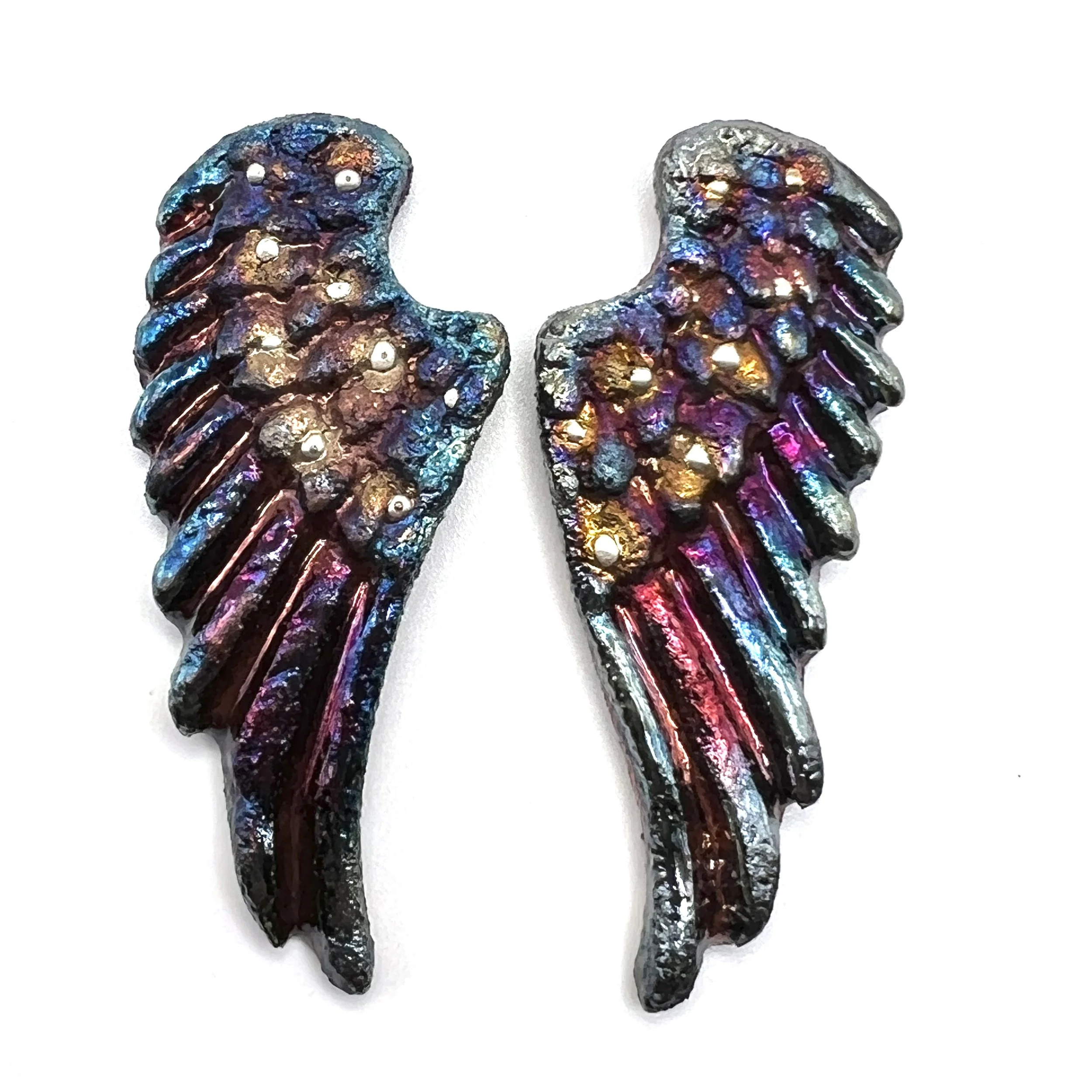Angel Wings Set of 2 Raku Cabochons Jewelry Supply Handmade by MAKUstudio MAKU raku