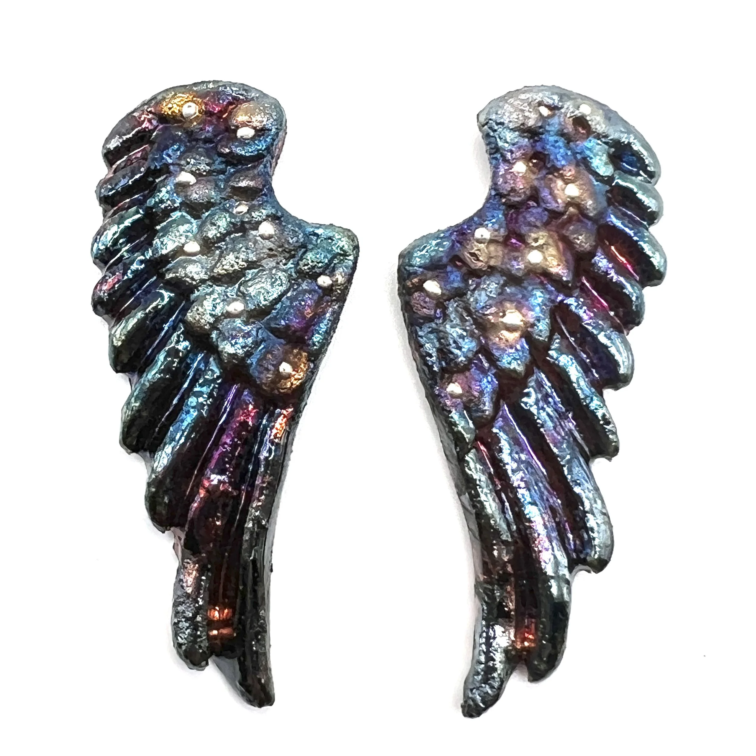 Angel Wings Set of 2 Raku Cabochons Jewelry Supply Handmade by MAKUstudio MAKU raku