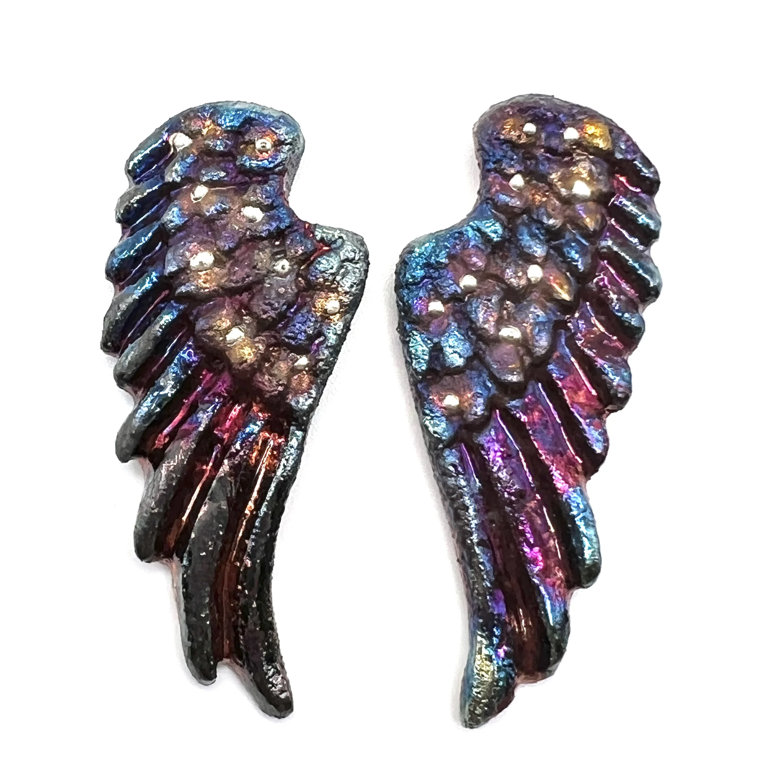 Angel Wings Set of 2 Raku Cabochons Jewelry Supply Handmade by MAKUstudio MAKU raku
