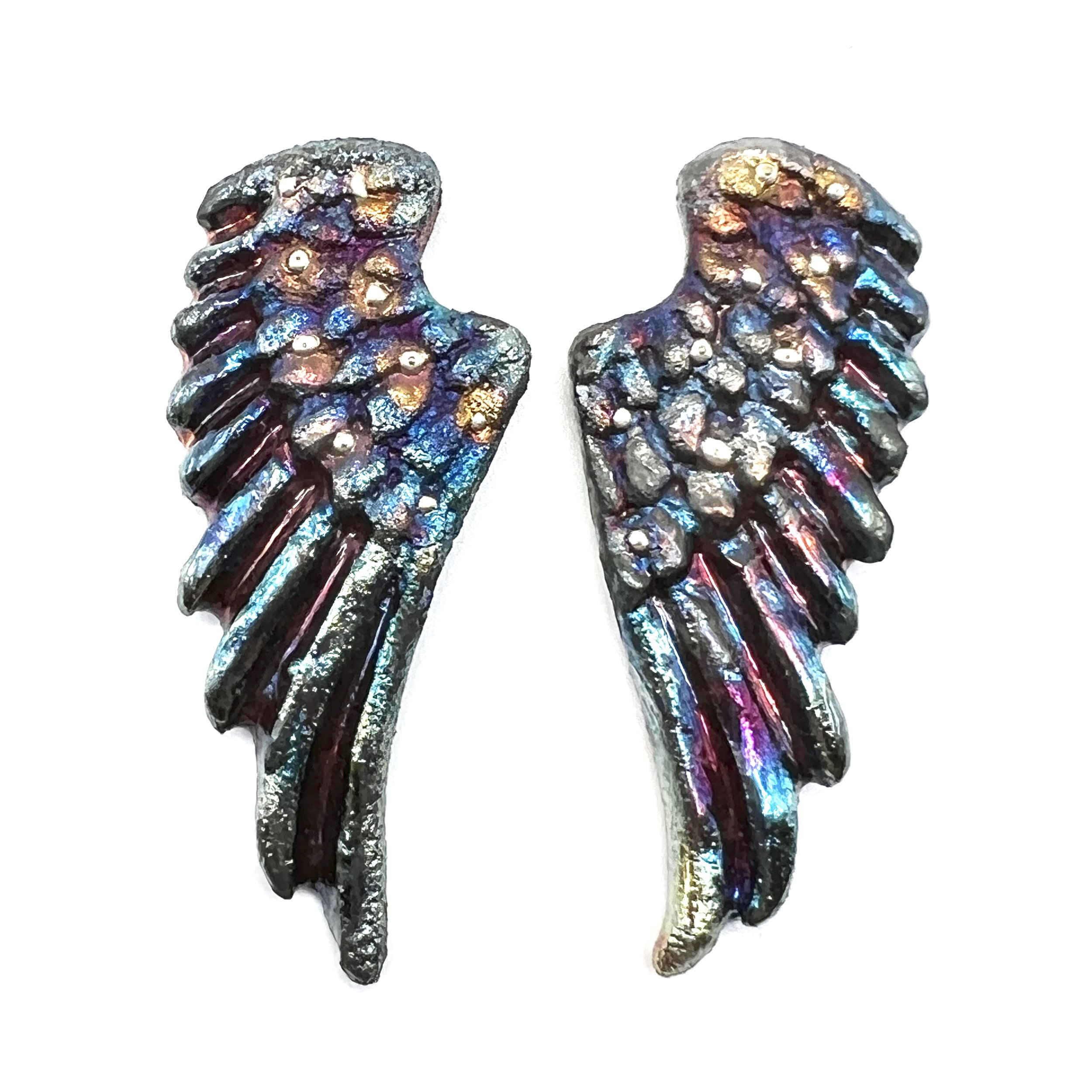 Angel Wings Set of 2 Raku Cabochons Jewelry Supply Handmade by MAKUstudio MAKU raku