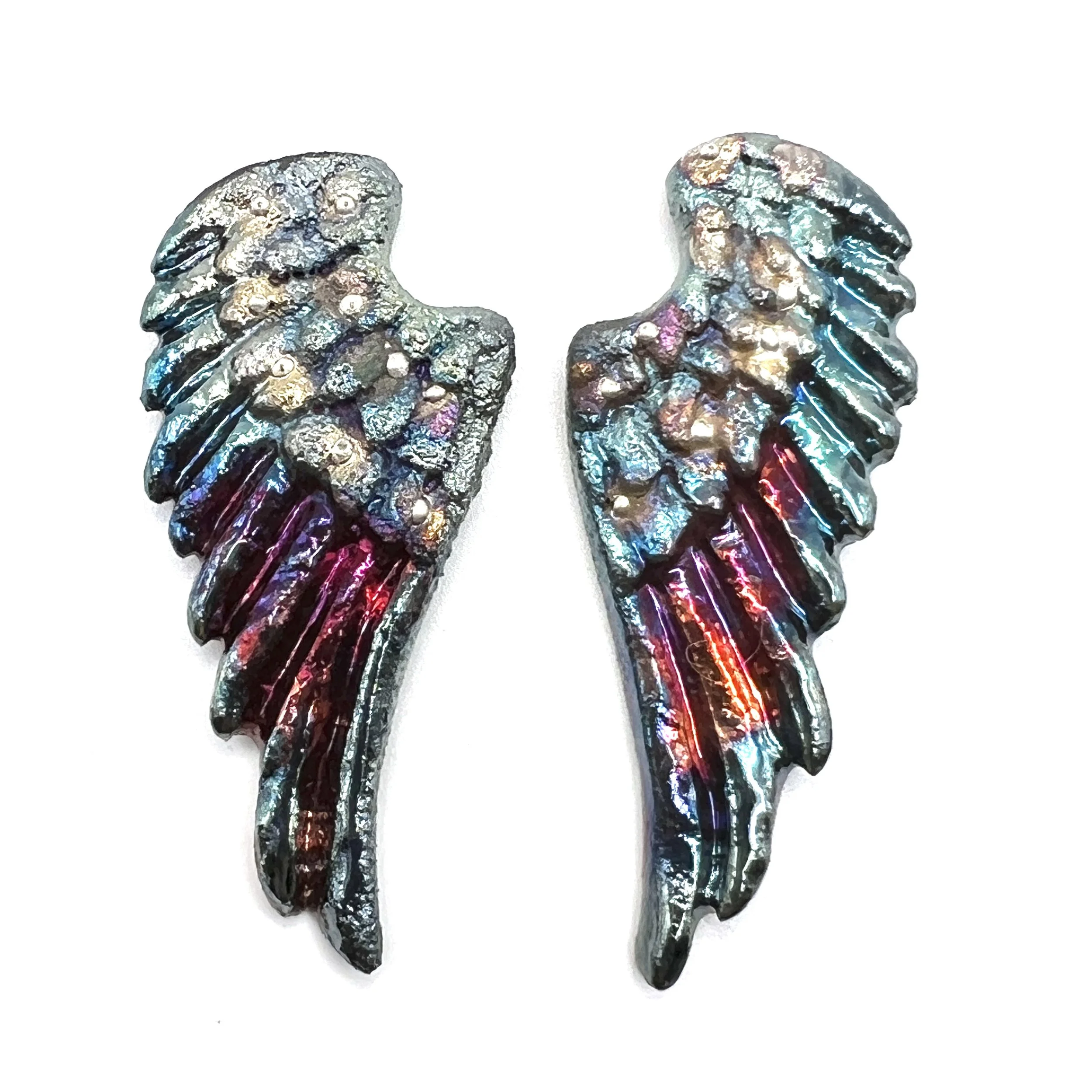 Angel Wings Set of 2 Raku Cabochons Jewelry Supply Handmade by MAKUstudio MAKU raku