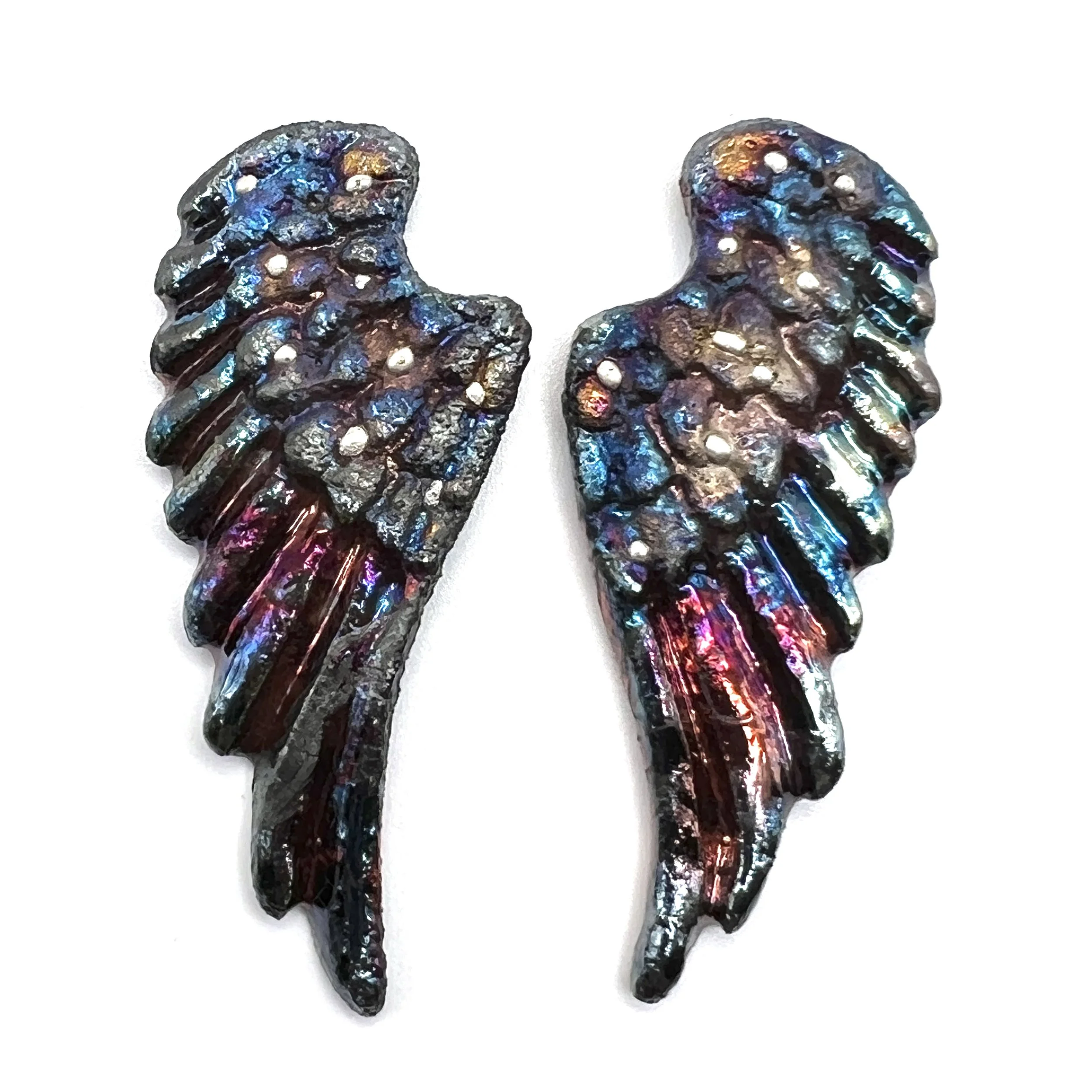 Angel Wings Set of 2 Raku Cabochons Jewelry Supply Handmade by MAKUstudio MAKU raku