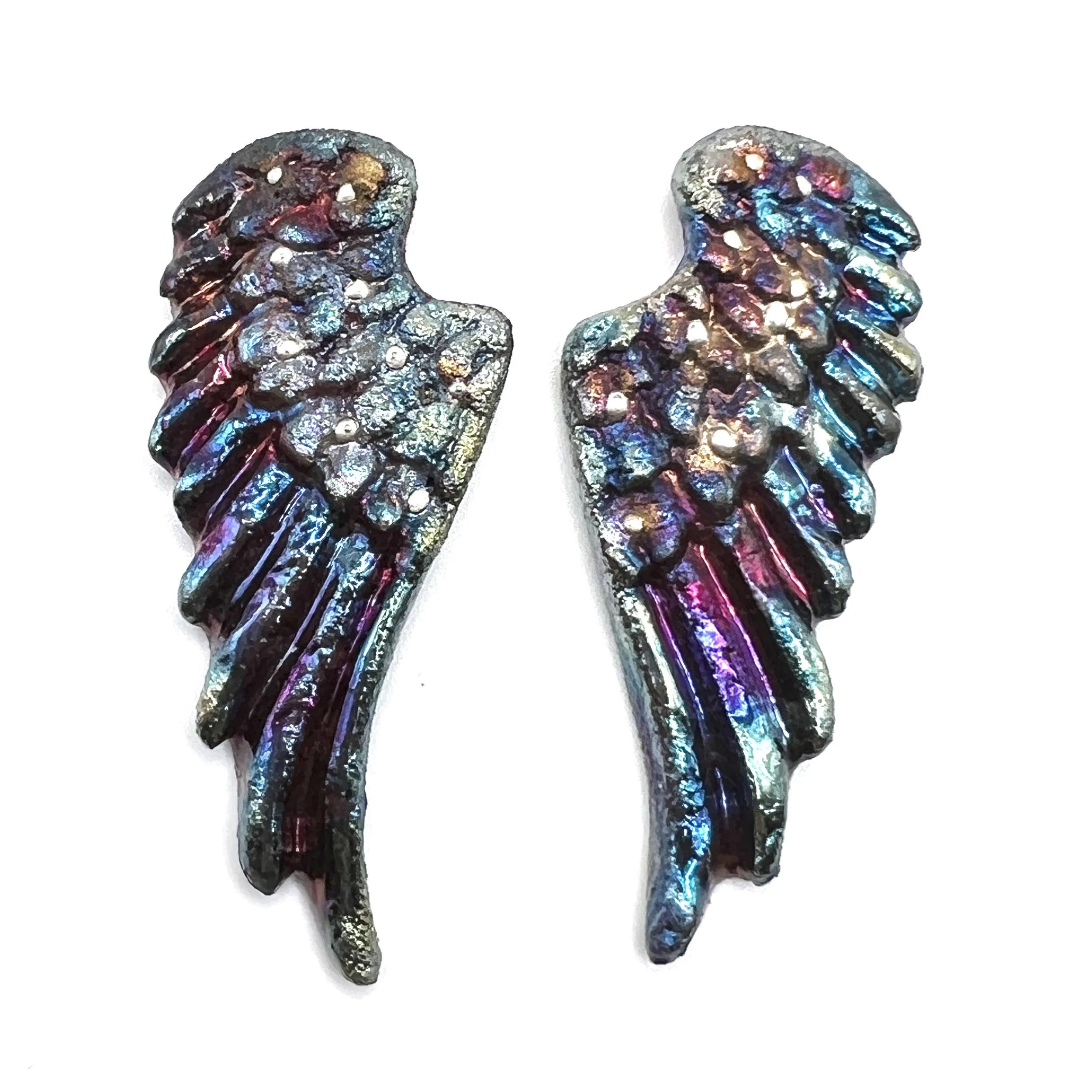 Angel Wings Set of 2 Raku Cabochons Jewelry Supply Handmade by MAKUstudio MAKU raku
