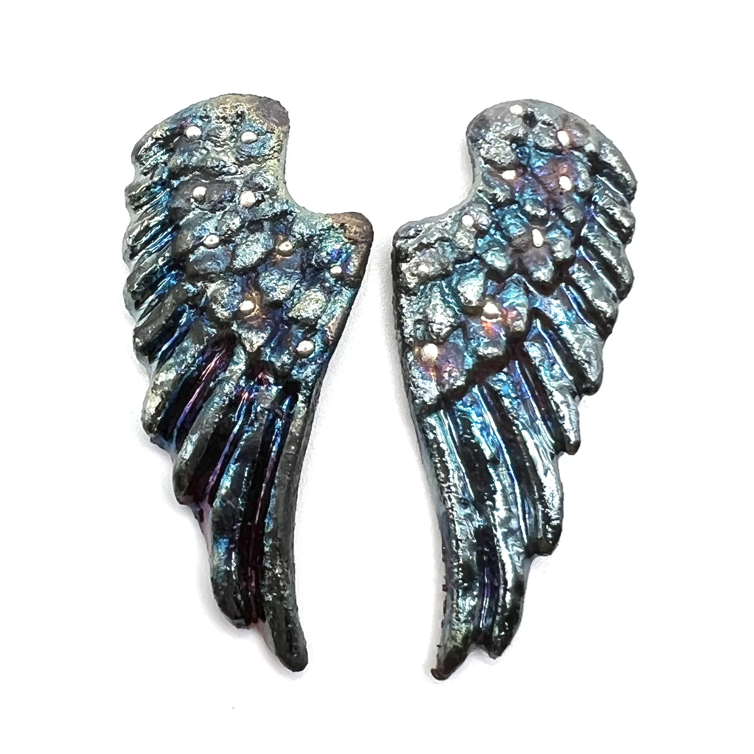 Angel Wings Set of 2 Raku Cabochons Jewelry Supply Handmade by MAKUstudio MAKU raku