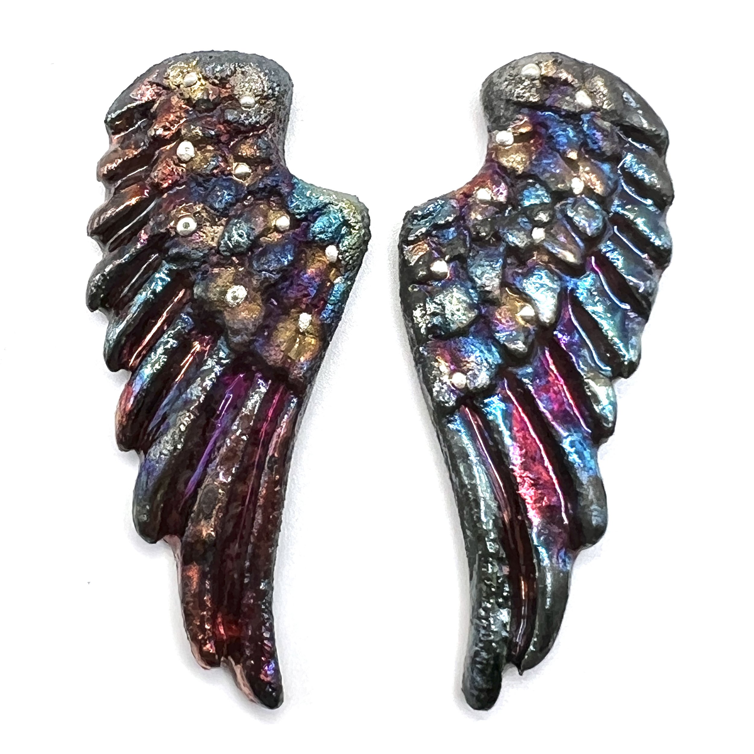 Angel Wings Set of 2 Raku Cabochons Jewelry Supply Handmade by MAKUstudio MAKU raku