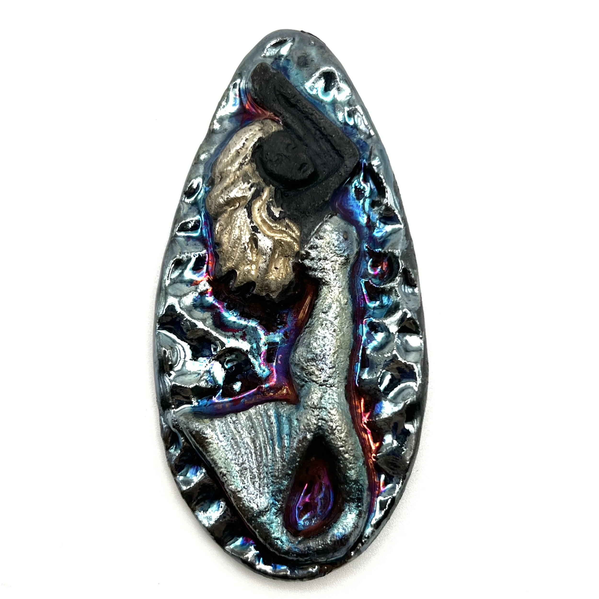 Mermaid Raku Cabochon Ceramic Jewelry Supply Handmade by MAKUstudio