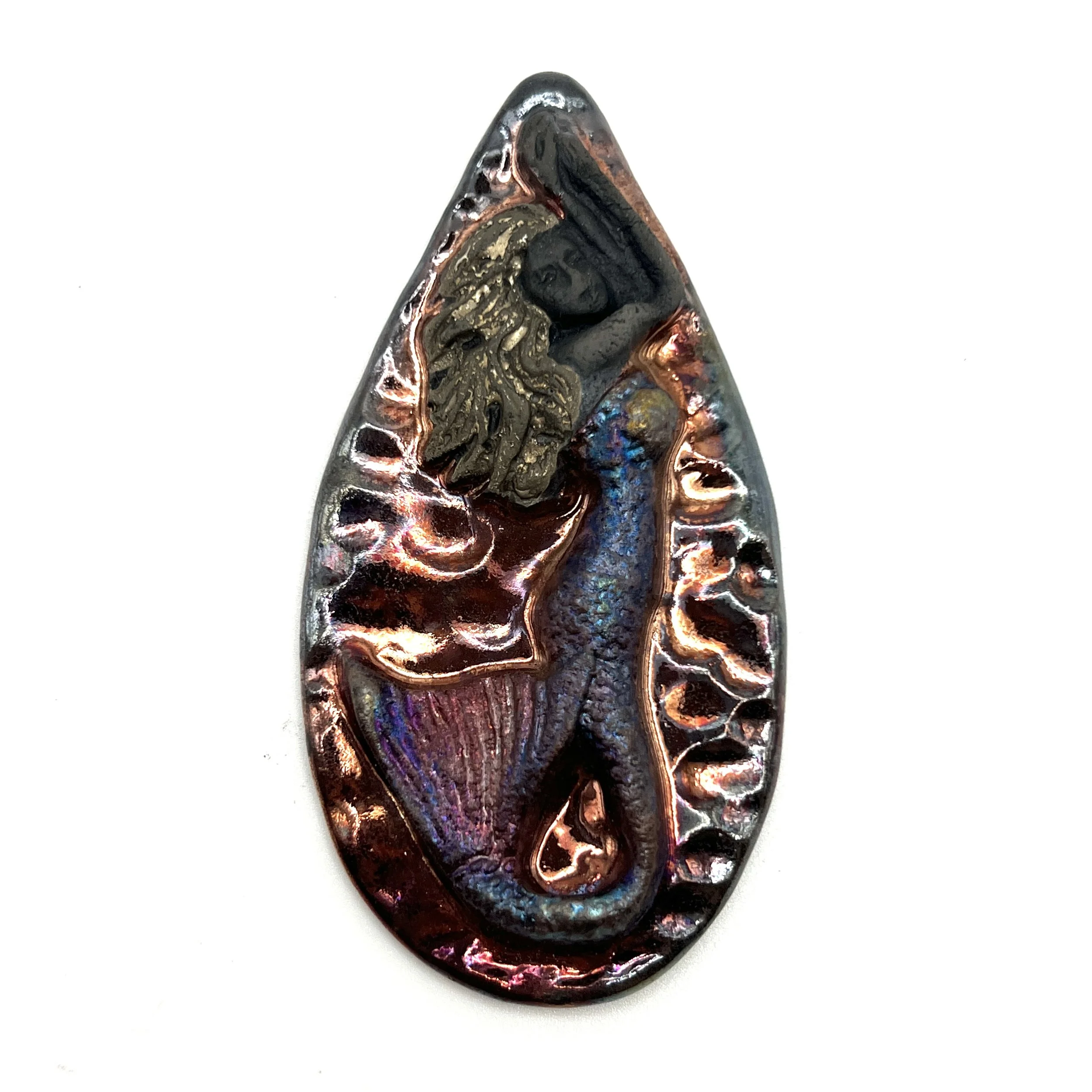 Mermaid Raku Cabochon Ceramic Jewelry Supply Handmade by MAKUstudio
