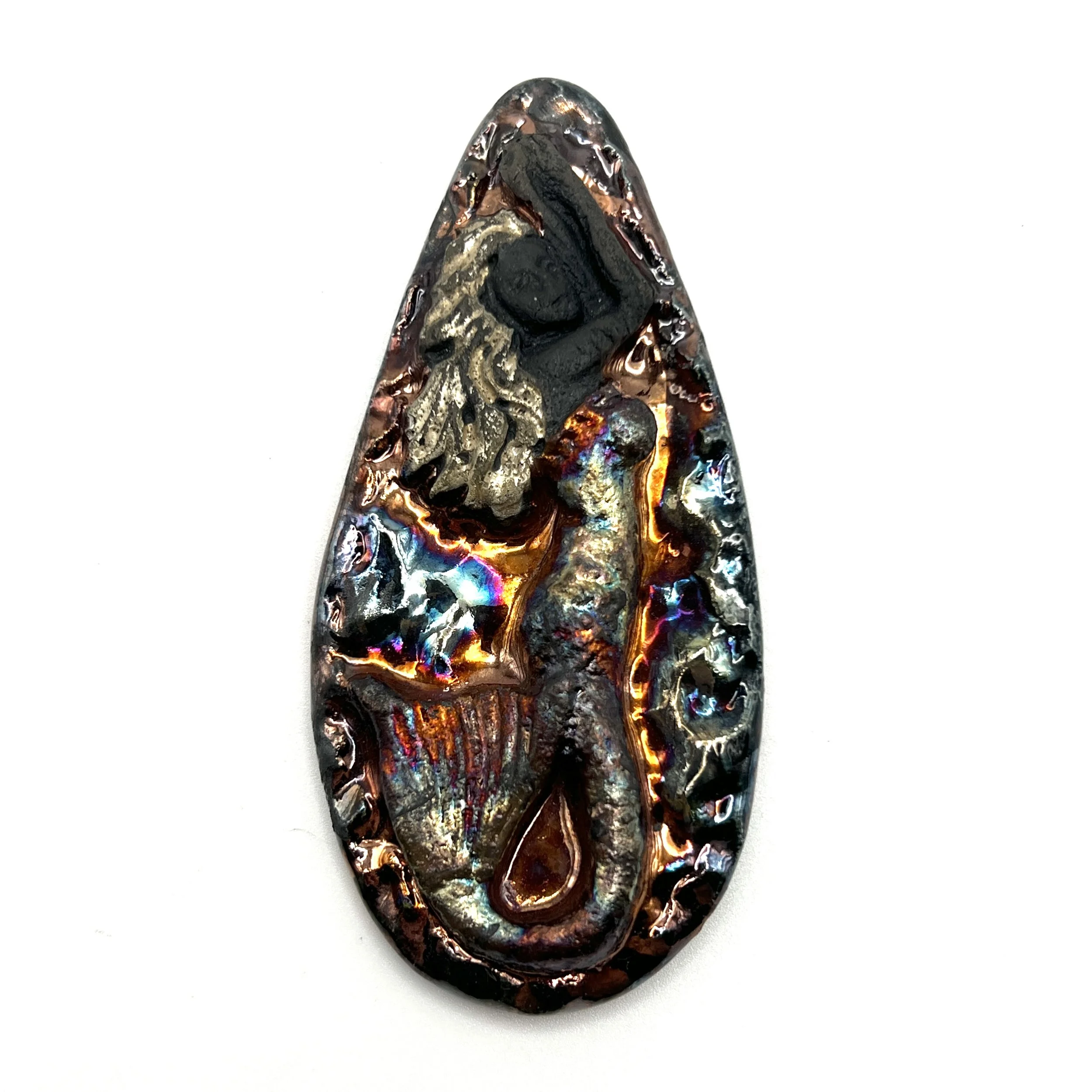 Mermaid Raku Cabochon Ceramic Jewelry Supply Handmade by MAKUstudio