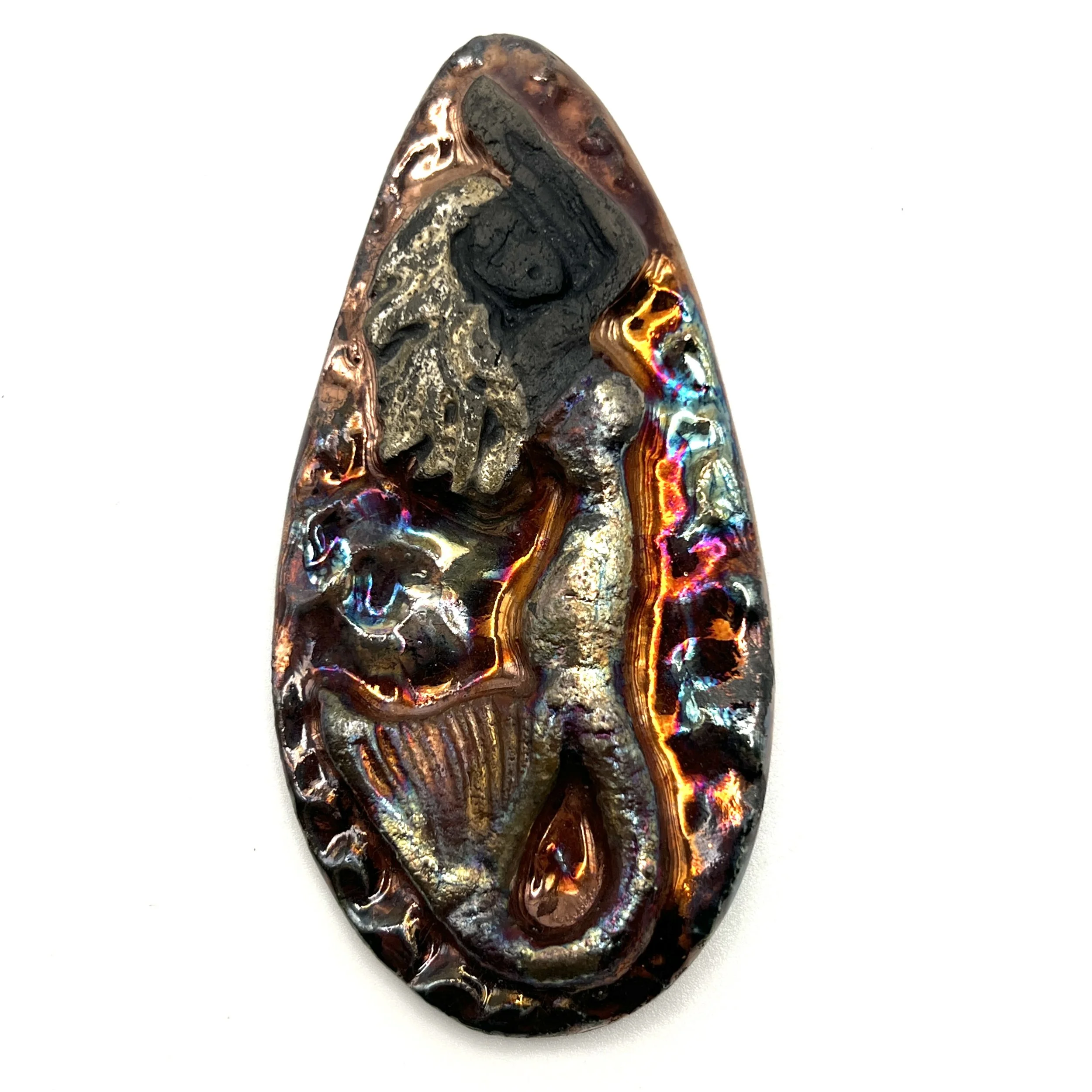 Mermaid Raku Cabochon Ceramic Jewelry Supply Handmade by MAKUstudio