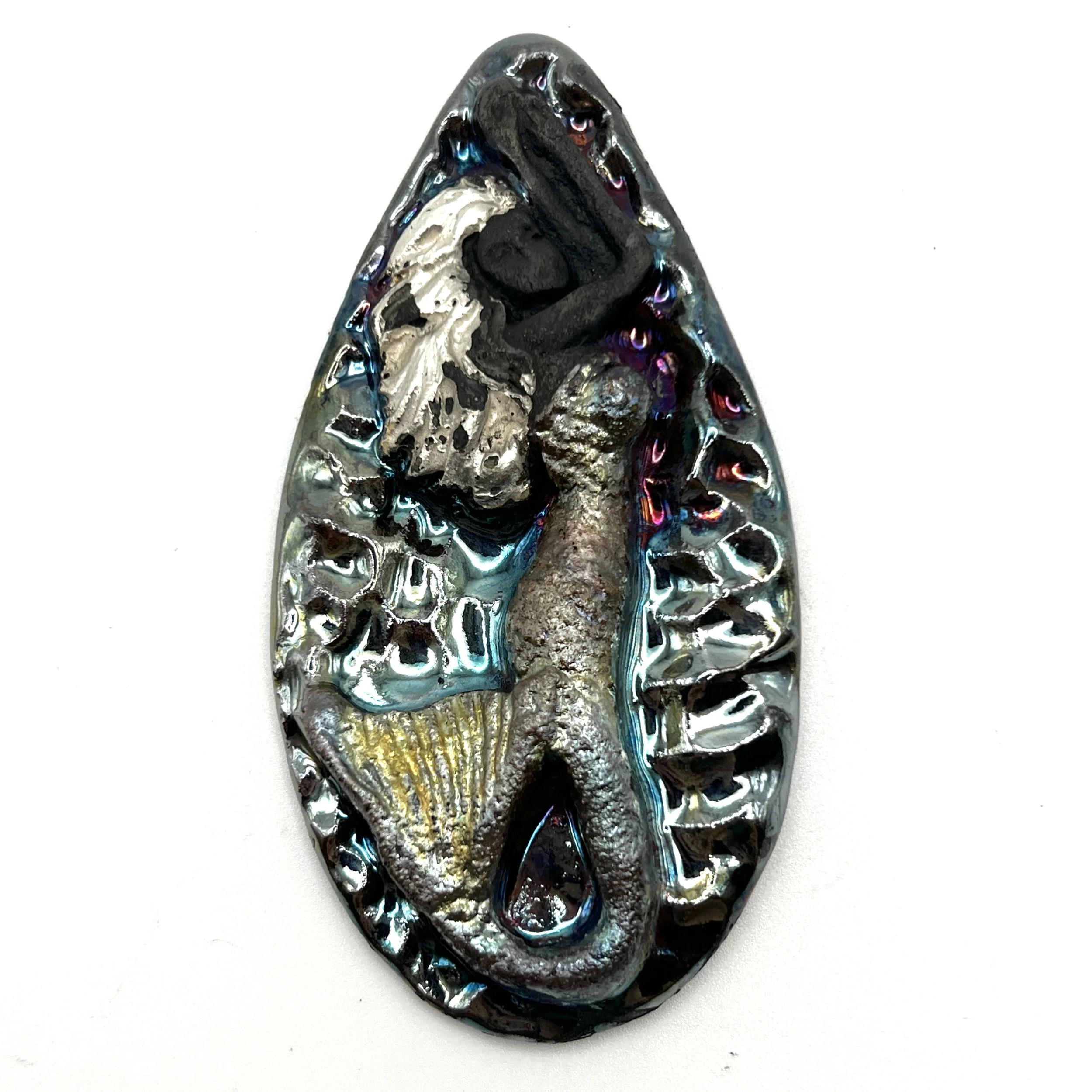 Mermaid Raku Cabochon Ceramic Jewelry Supply Handmade by MAKUstudio