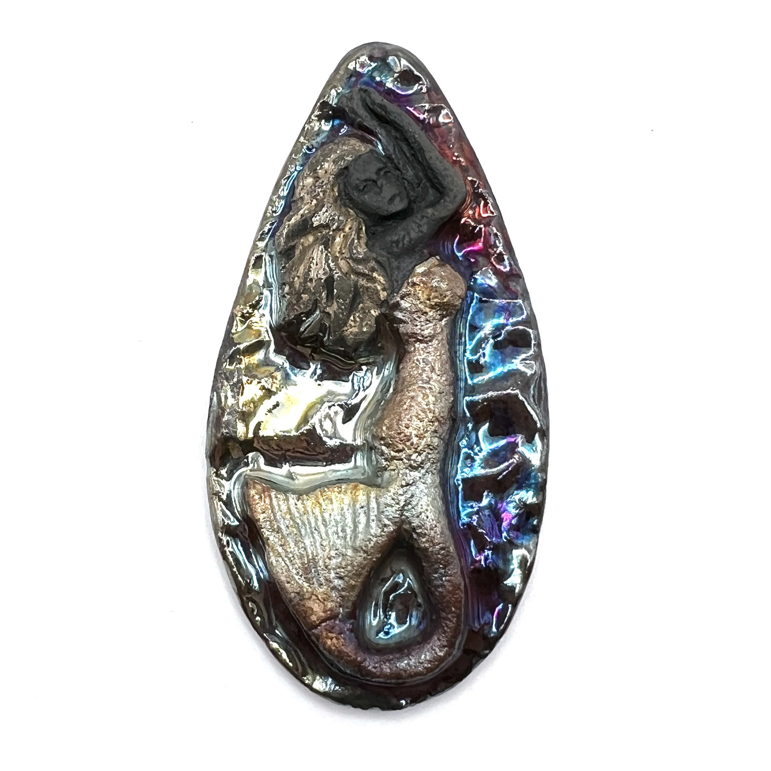 Mermaid Raku Cabochon Ceramic Jewelry Supply Handmade by MAKUstudio