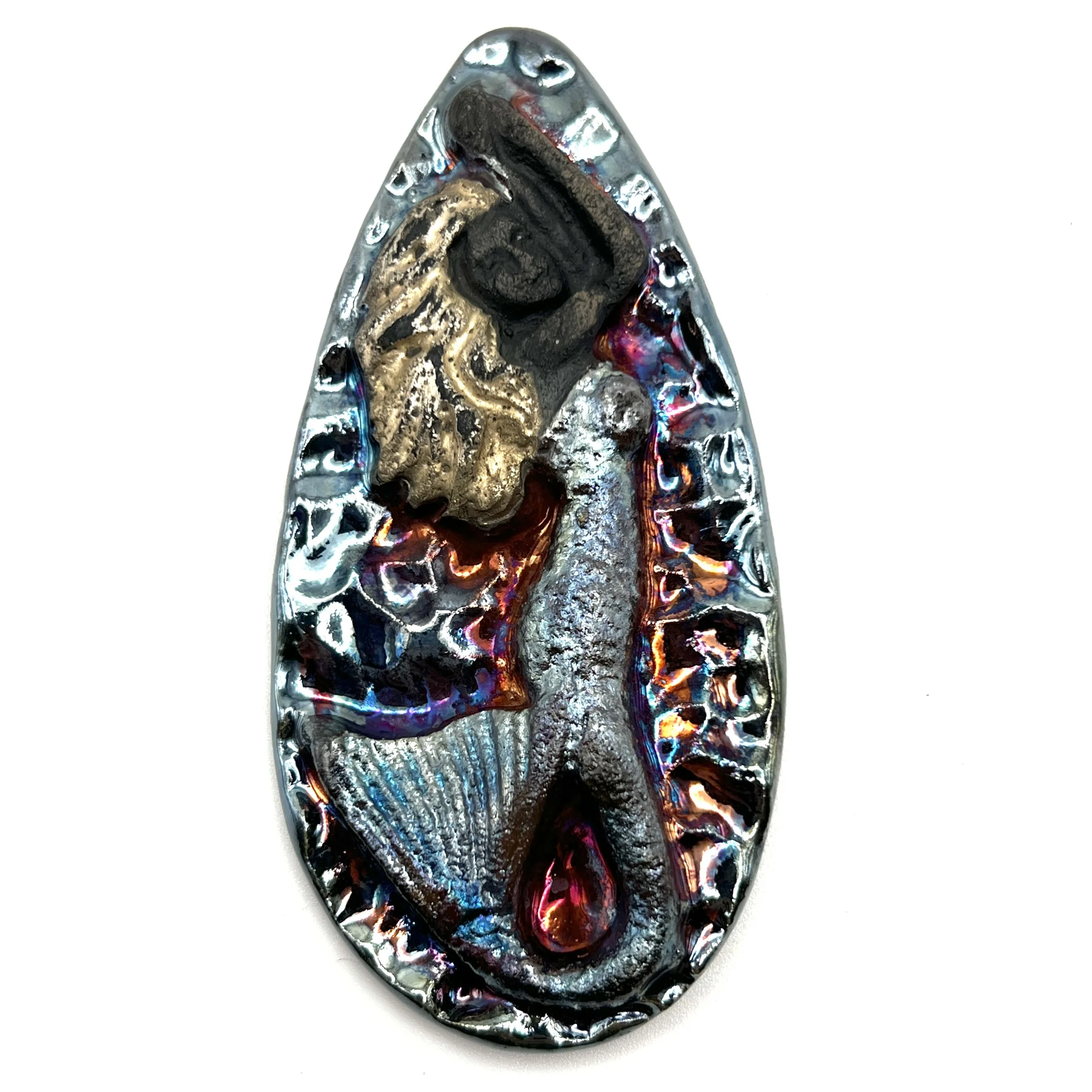 Mermaid Raku Cabochon Ceramic Jewelry Supply Handmade by MAKUstudio