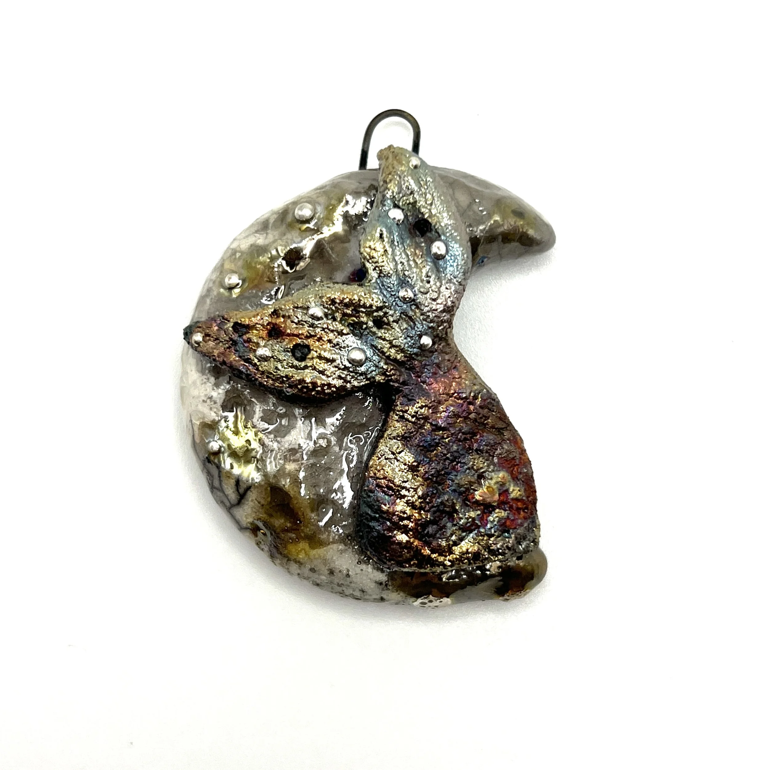 Moon and Mermaid Tail Raku Ceramic Pendant Raku Jewelry Supply Handmade by  MAKUstudio