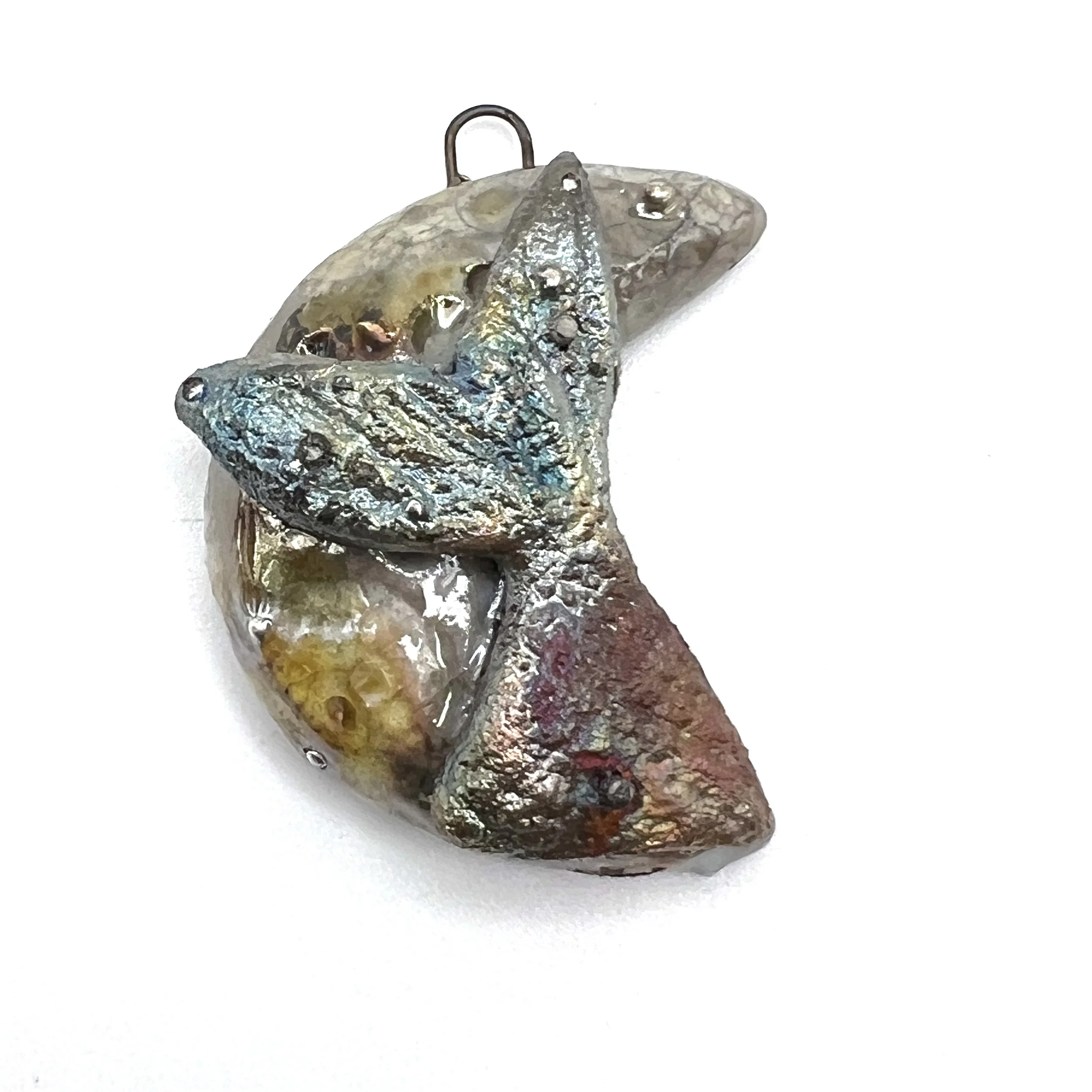 Moon and Mermaid Tail Raku Ceramic Pendant Raku Jewelry Supply Handmade by  MAKUstudio