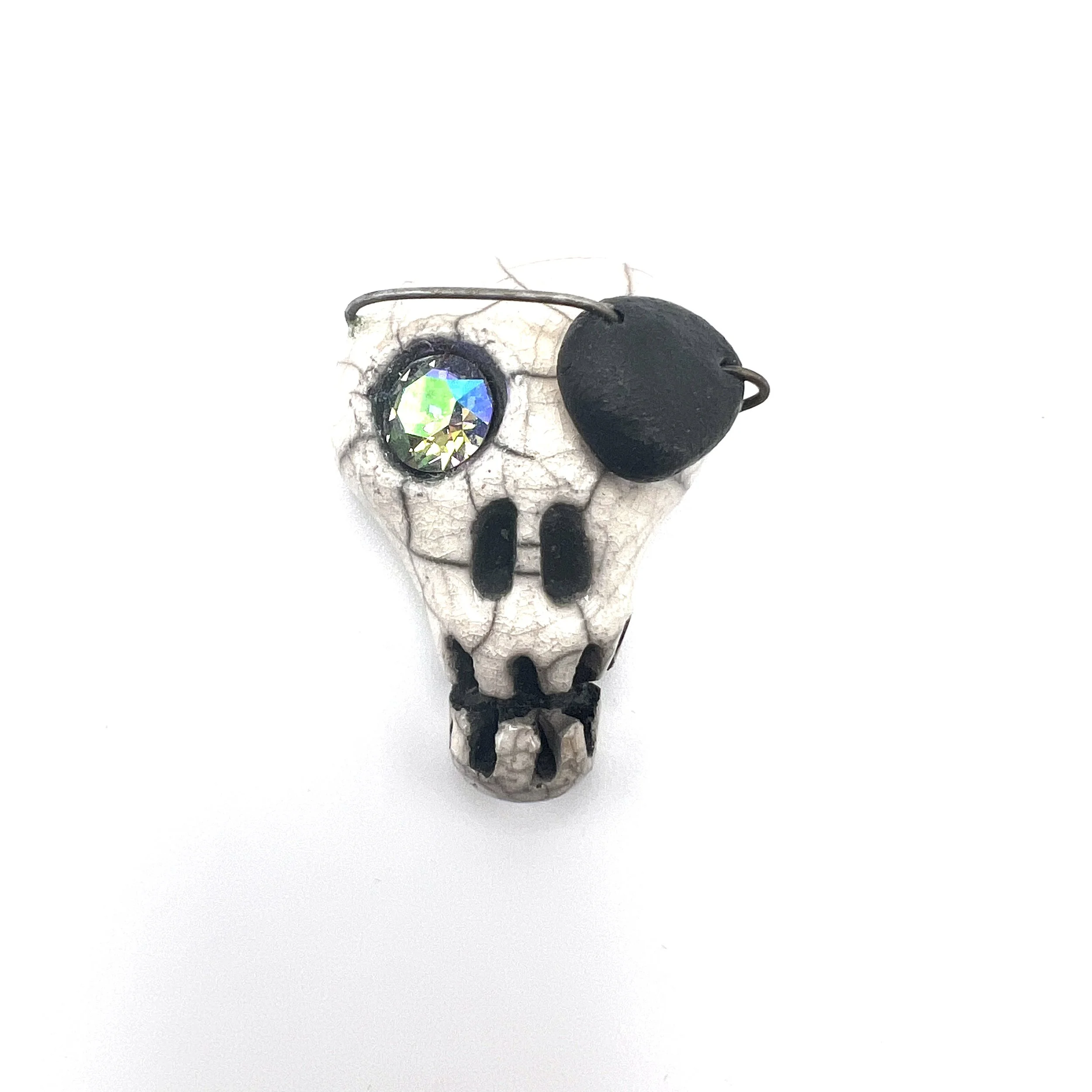 Raku Pirate Skull Cabochon Ceramic Jewelry Supplies Handmade by MAKUstudio