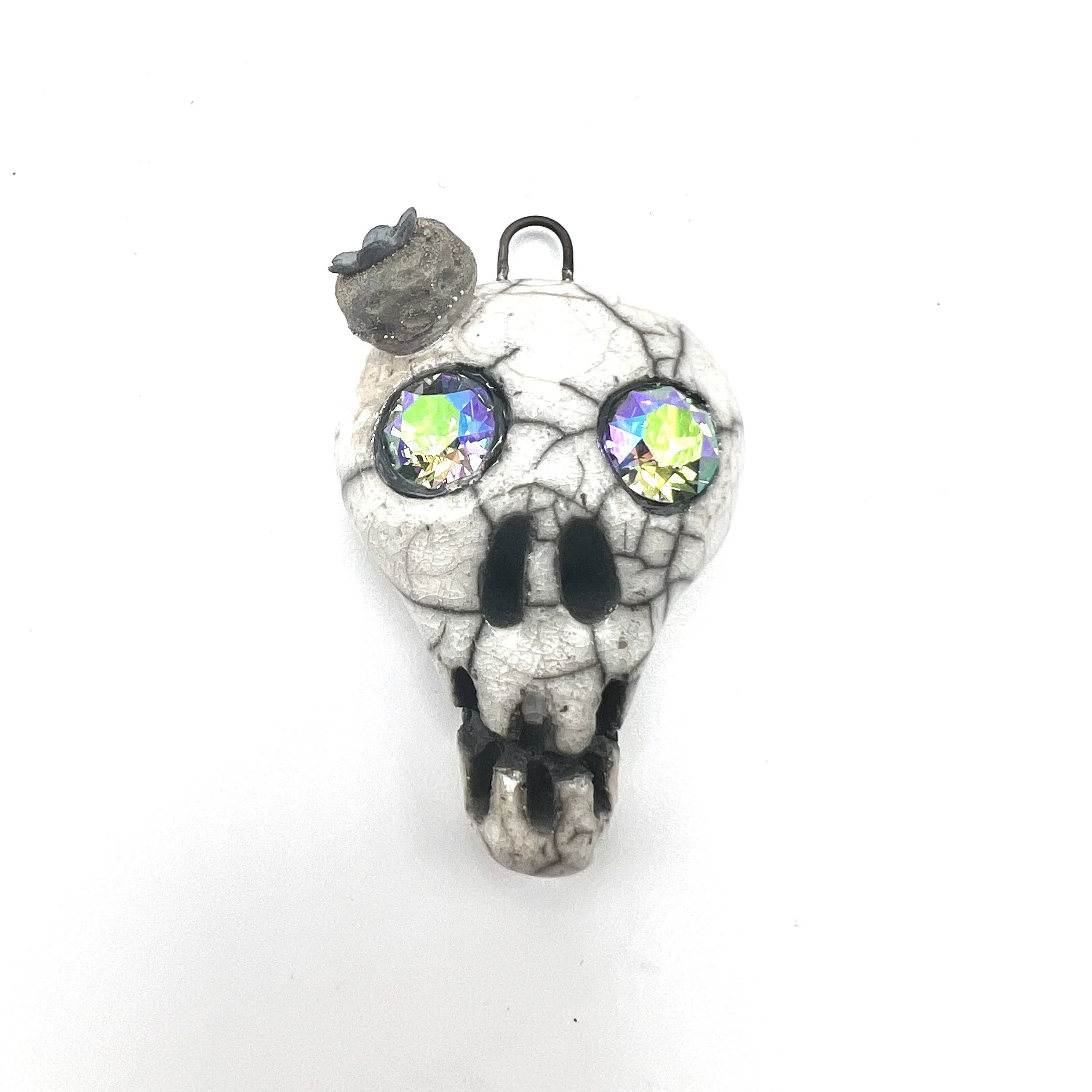 Bride of Frankenstein Raku Skull Pendant Ceramic Jewelry Supplies Handmade by MAKUstudio