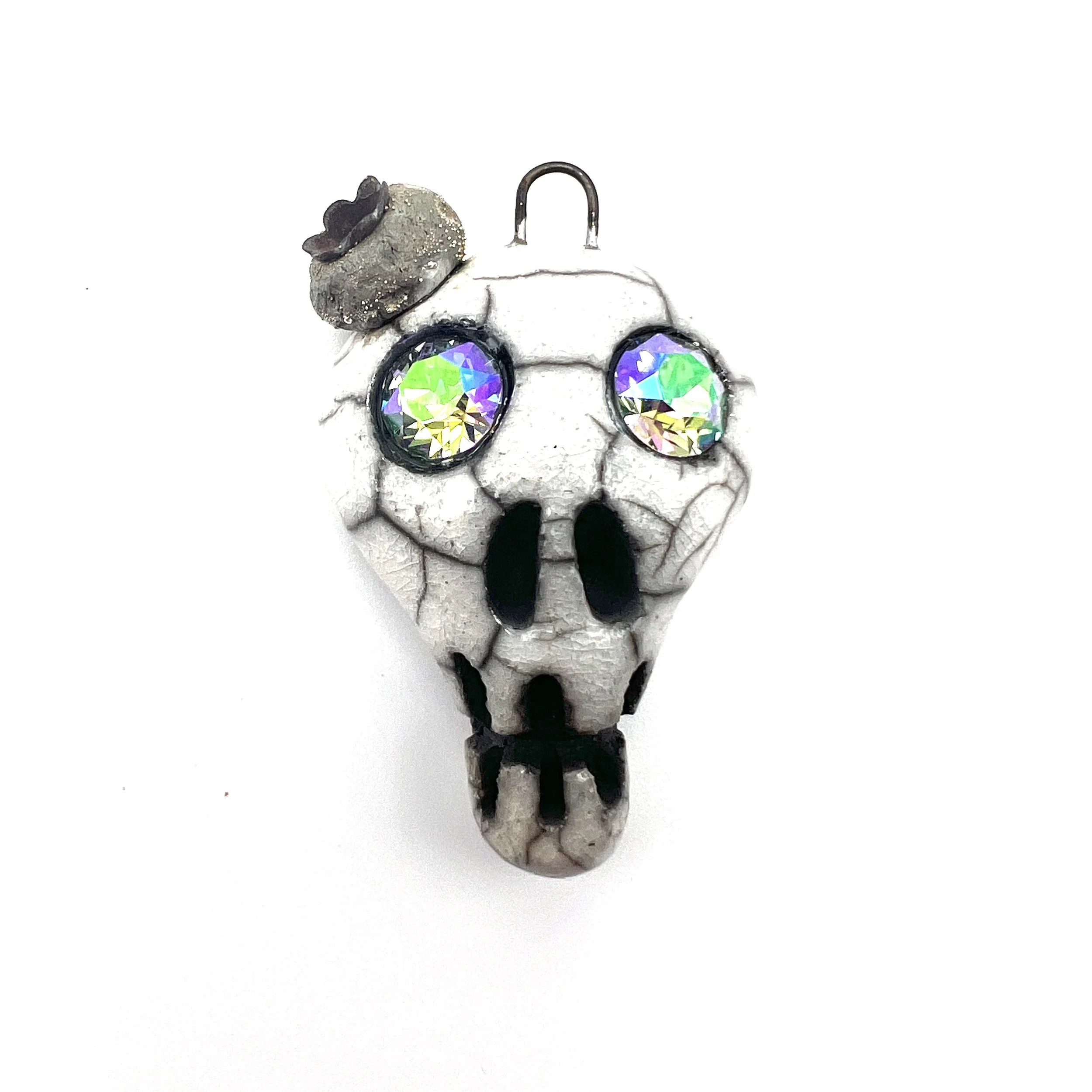 Bride of Frankenstein Raku Skull Pendant Ceramic Jewelry Supplies Handmade by MAKUstudio MAKU raku