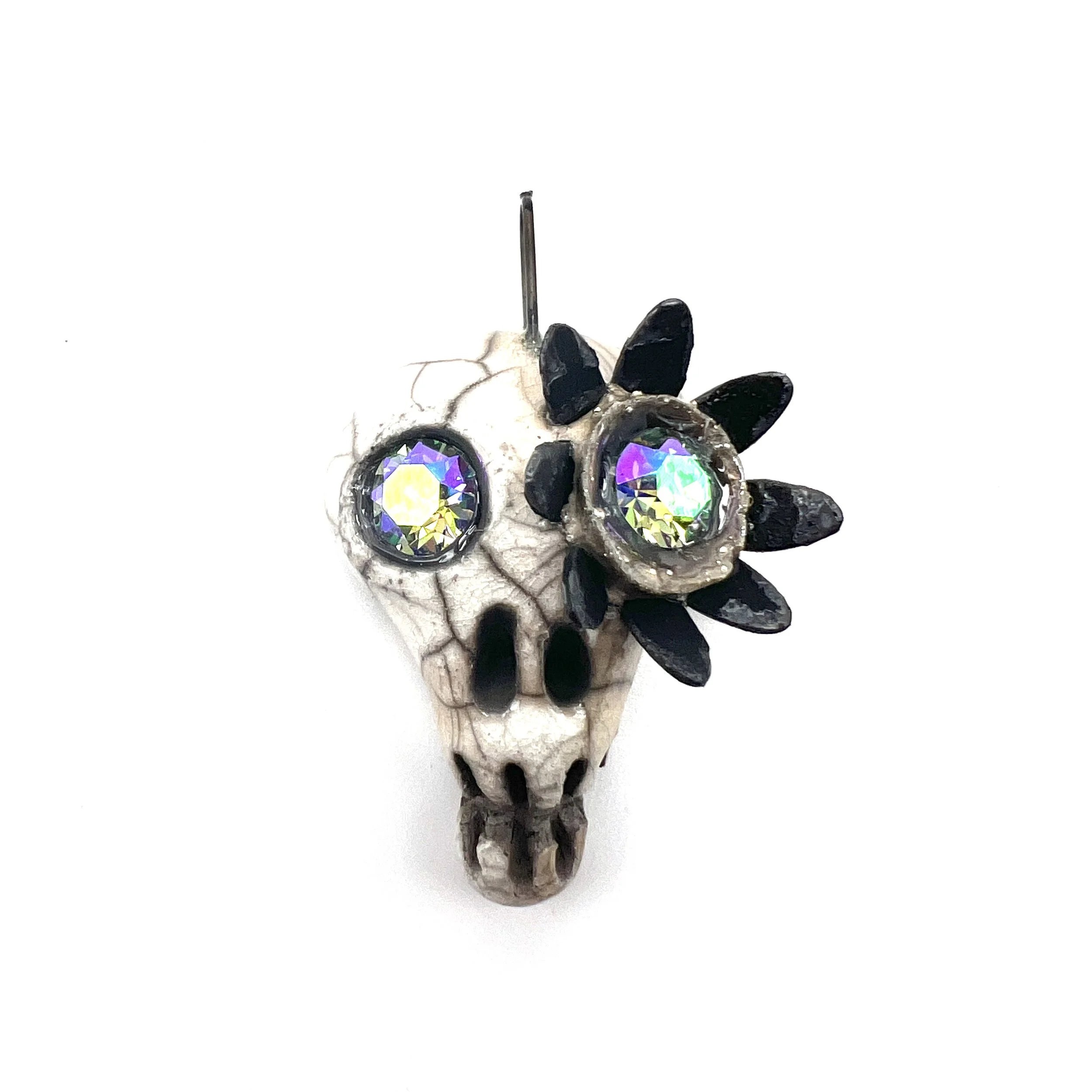 Flower Eye Raku Skull Pendant Ceramic Jewelry Supplies Handmade by MAKUstudio MAKU raku