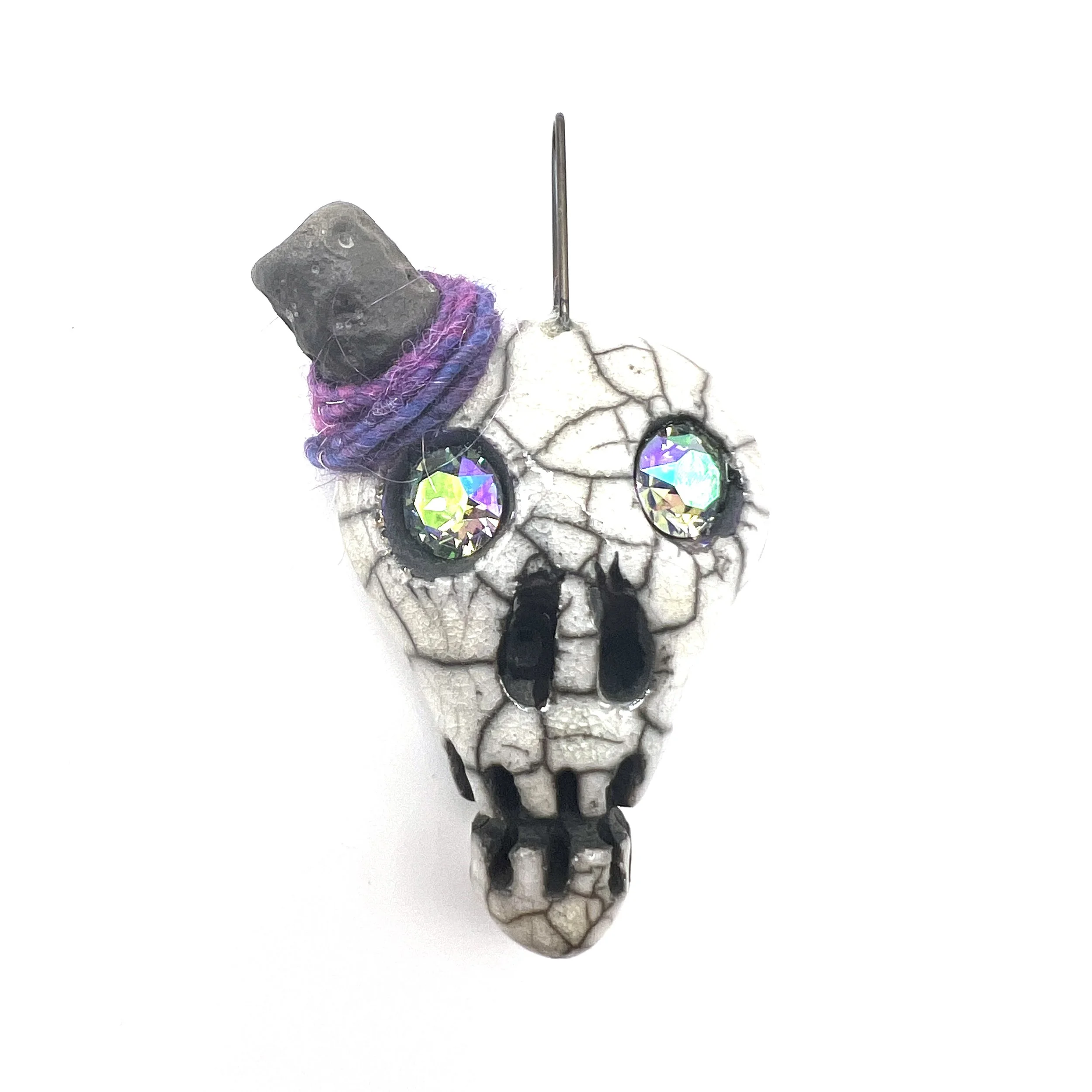 Top Hat Raku Skull Pendant Ceramic Jewelry Supplies Handmade by MAKUstudio MAKU raku