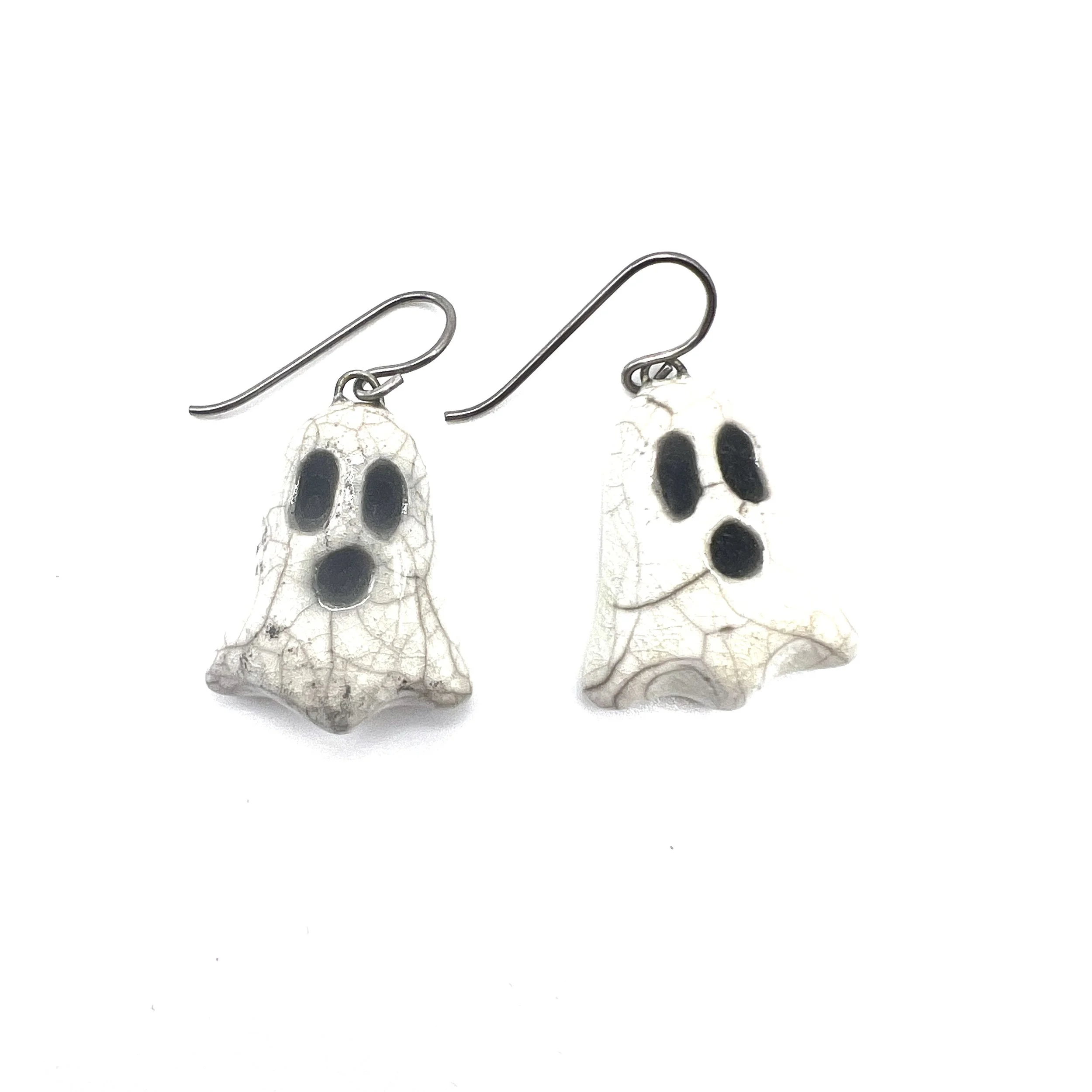 Boo! Raku Ghost Earrings Halloween Raku Ceramic Jewelry Supplies Handmade by MAKUstudio MAKU raku