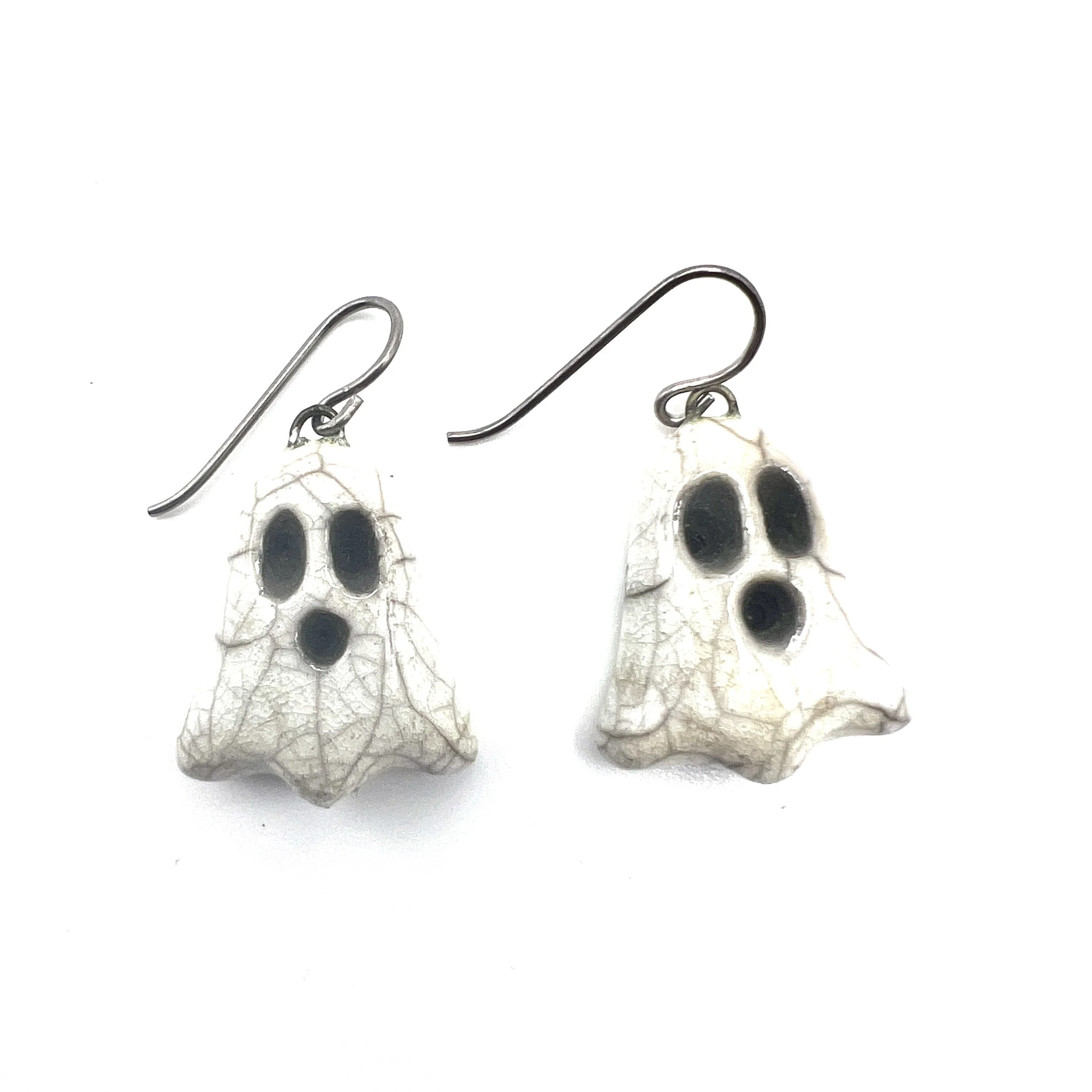 Boo! Raku Ghost Earrings Halloween Raku Ceramic Jewelry Supplies Handmade by MAKUstudio MAKU raku