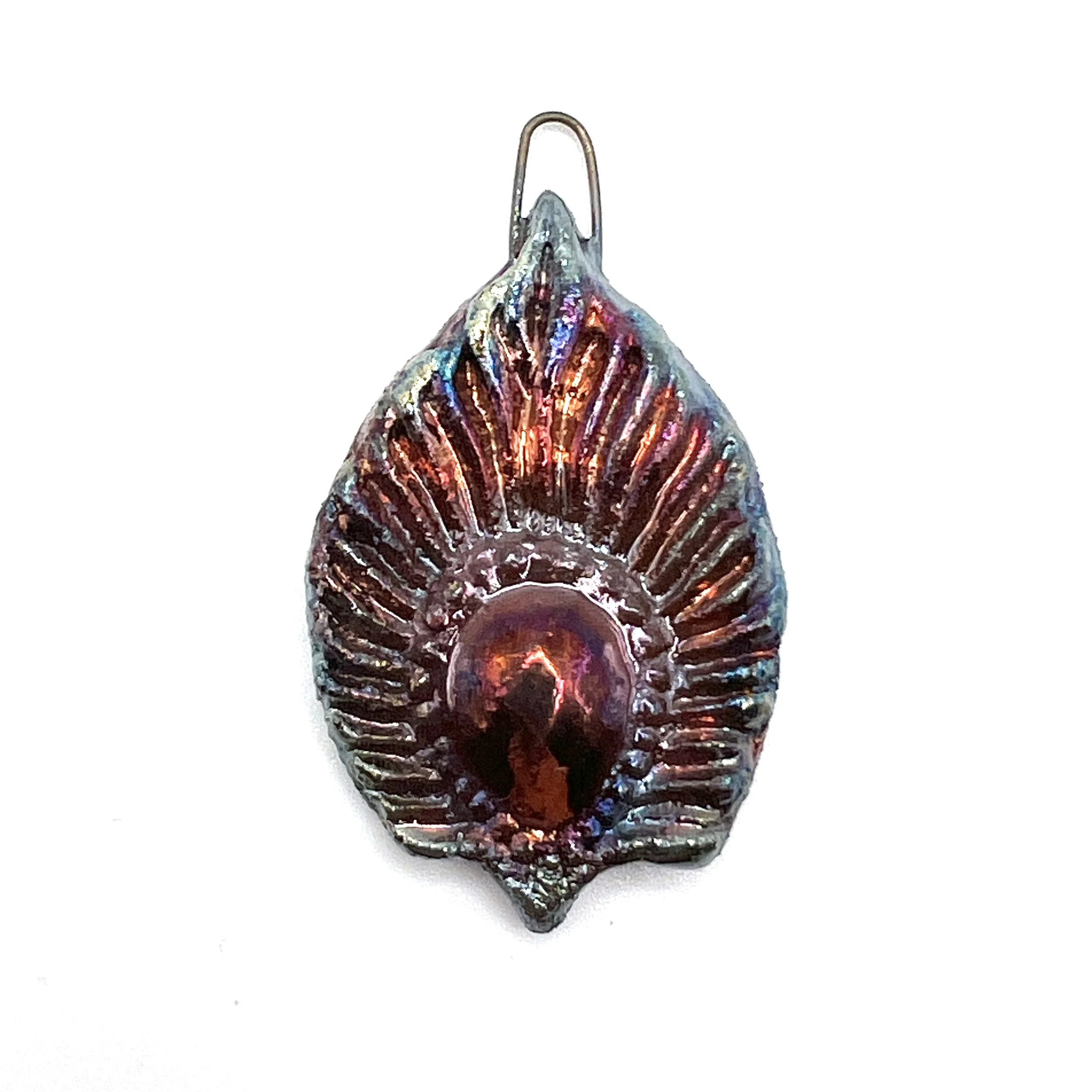 Peacock Feather or Leaf Raku Pendant Jewelry Supply Handmade by MAKUstudio MAKU raku