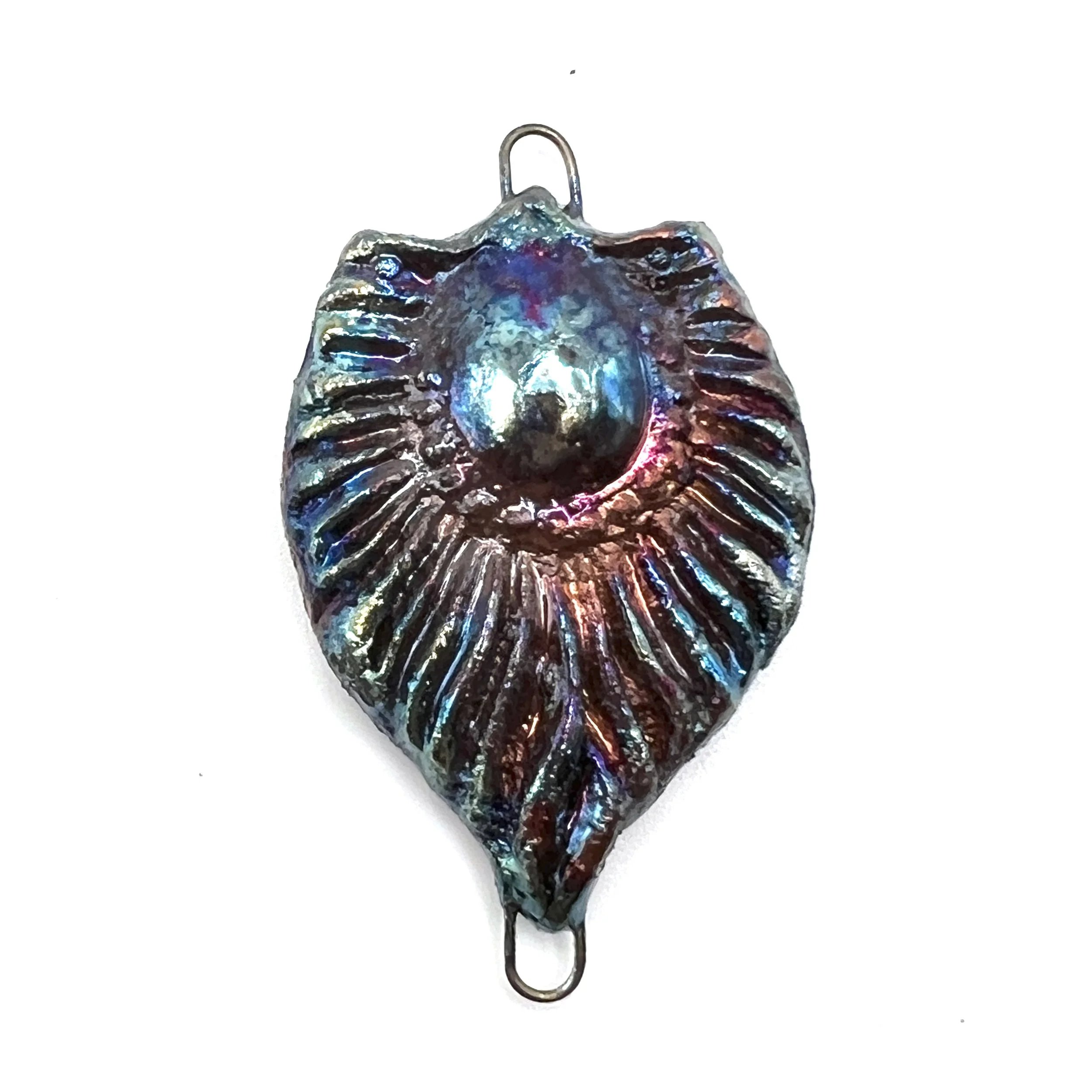 Peacock Feather or Leaf Raku Pendant Connector Jewelry Supply Handmade by MAKUstudio MAKU raku
