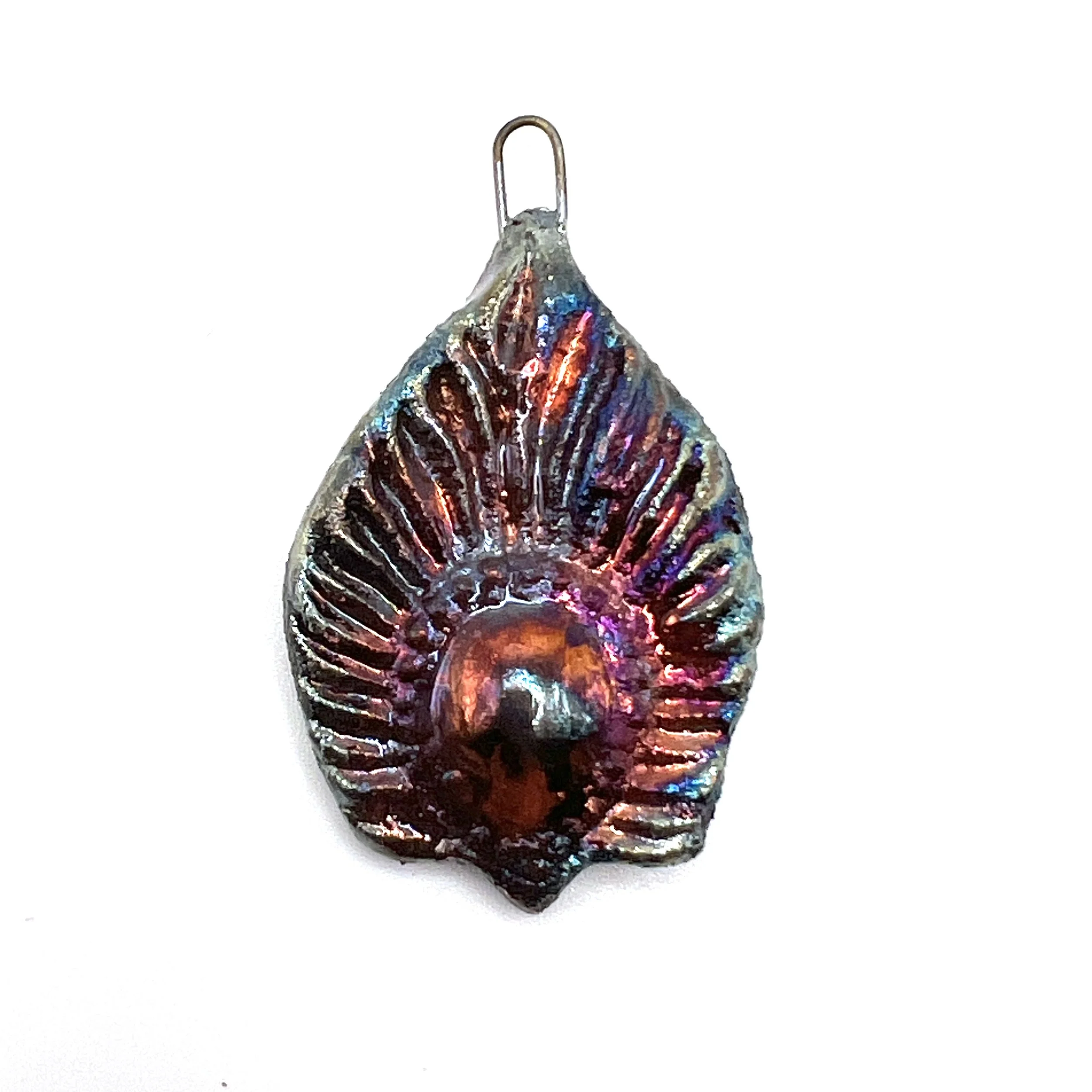 Peacock Feather or Leaf Raku Pendant Jewelry Supply Handmade by MAKUstudio MAKU raku